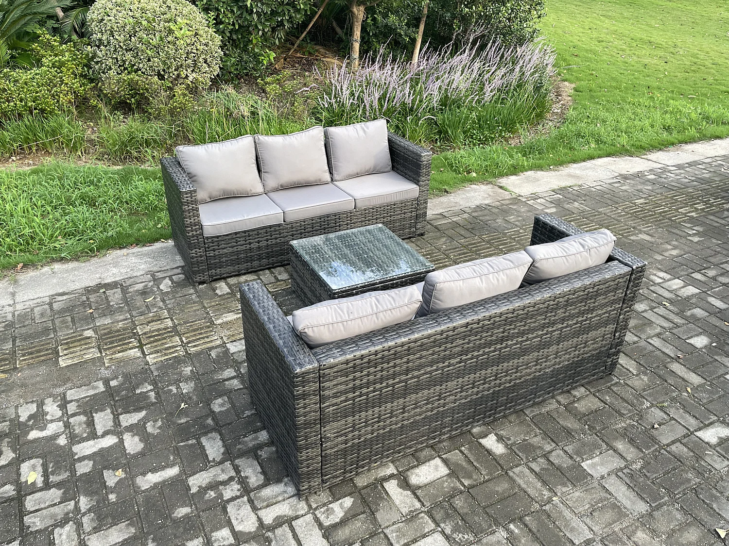 Polyrattan Gartenmöbelset im Freien mit Couchtisch 6-Sitzer Dunkelgrau