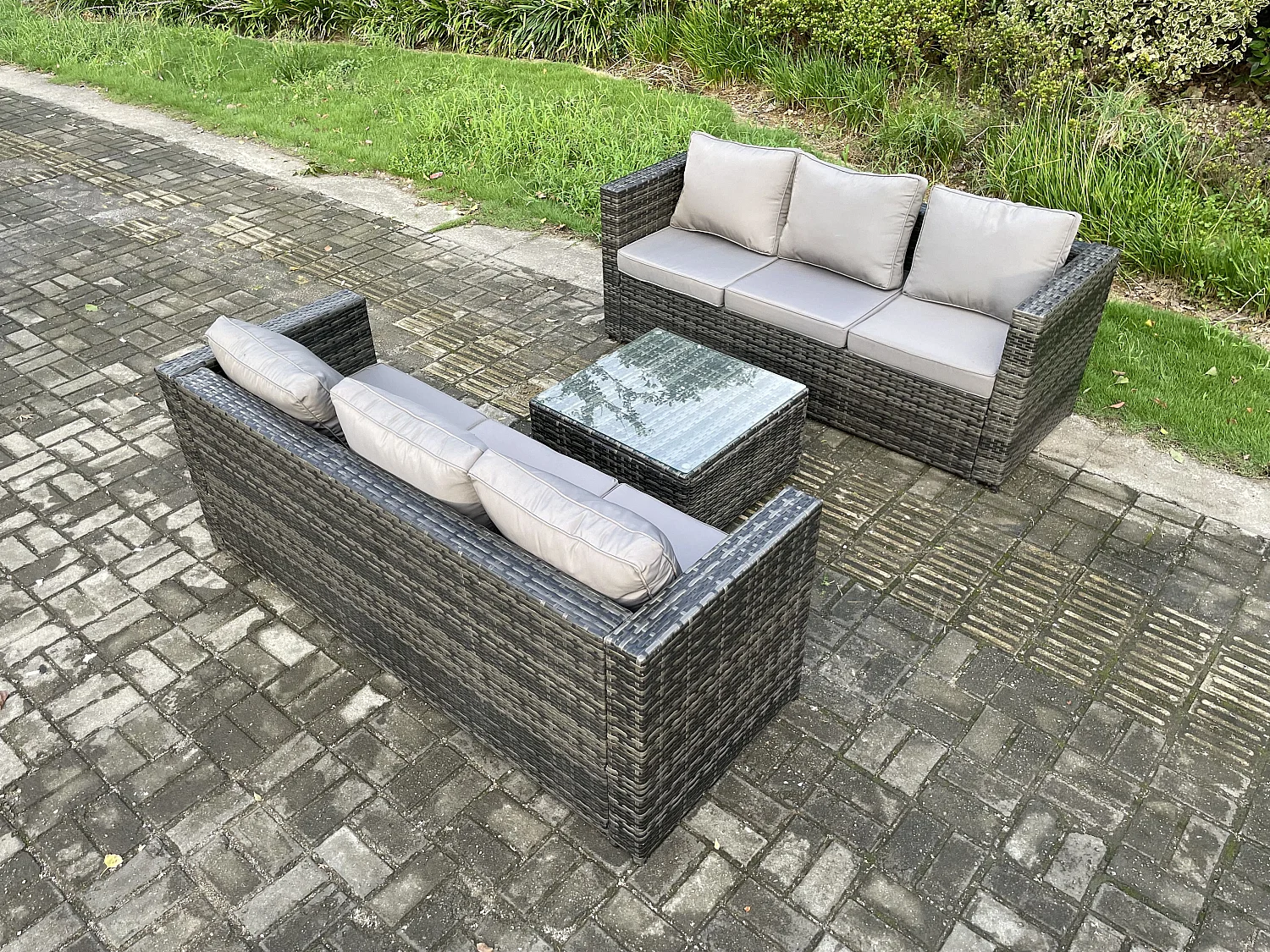 Polyrattan Gartenmöbelset im Freien mit Couchtisch 6-Sitzer Dunkelgrau
