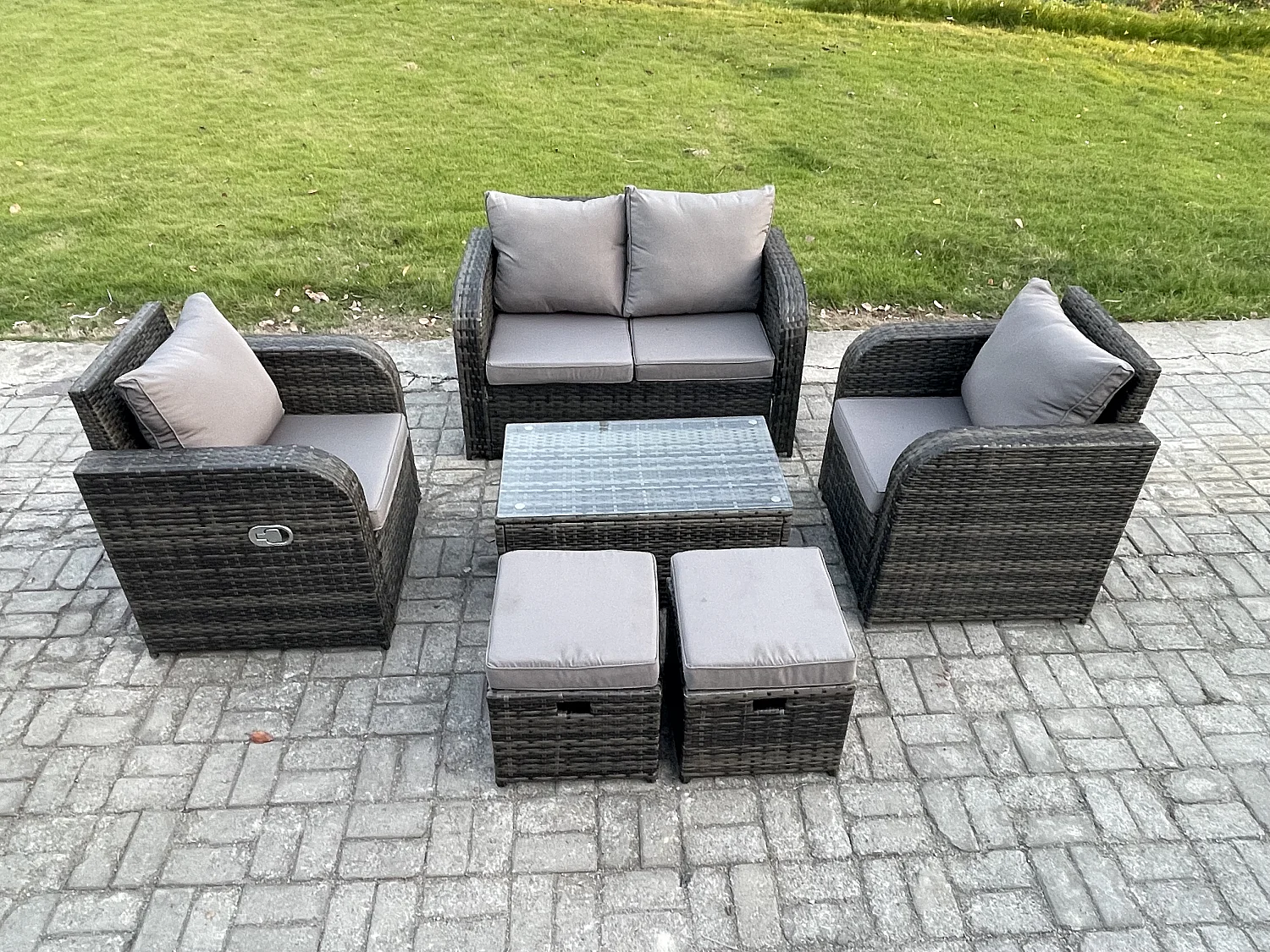 Rattan Gartenmöbel Set mit Gartensofa Dunkelgrau 6-Sitzer