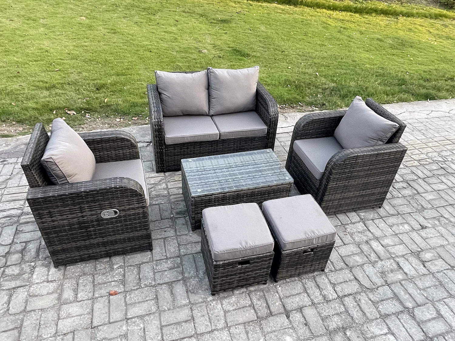 Rattan Gartenmöbel Set mit Gartensofa Dunkelgrau 6-Sitzer