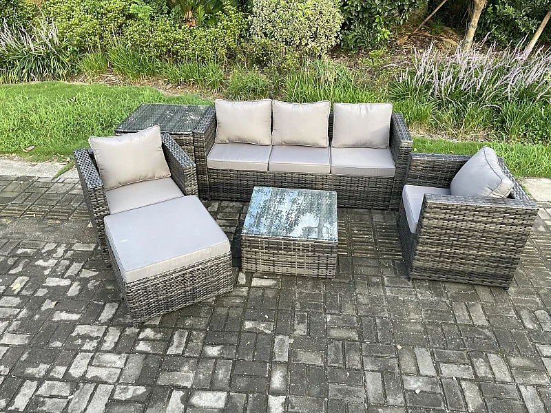 Gartenset im Freien mit Couchtisch Polyrattan Dunkelgrau 6-Sitzer