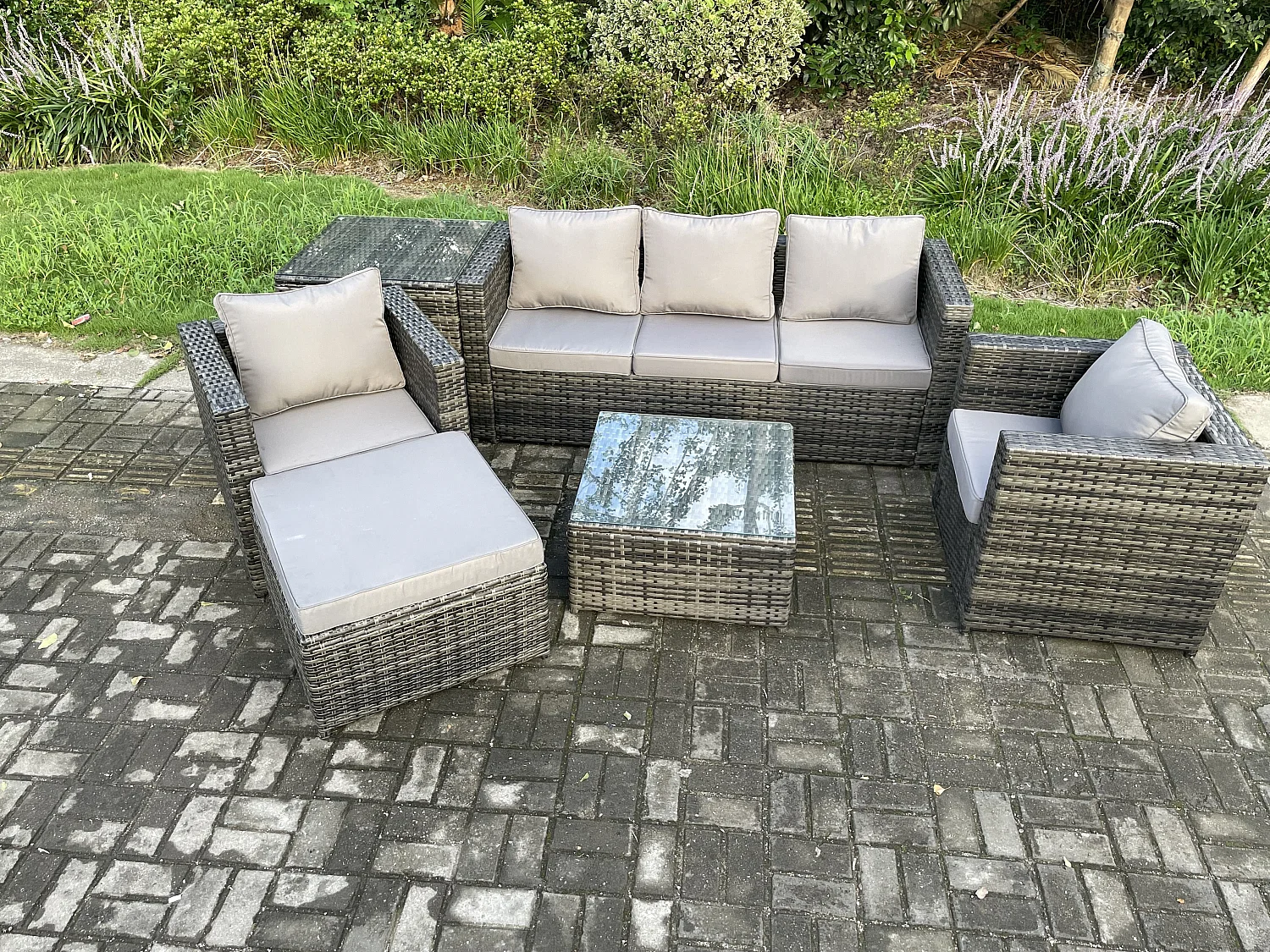Gartenset im Freien mit Couchtisch Polyrattan Dunkelgrau 6-Sitzer