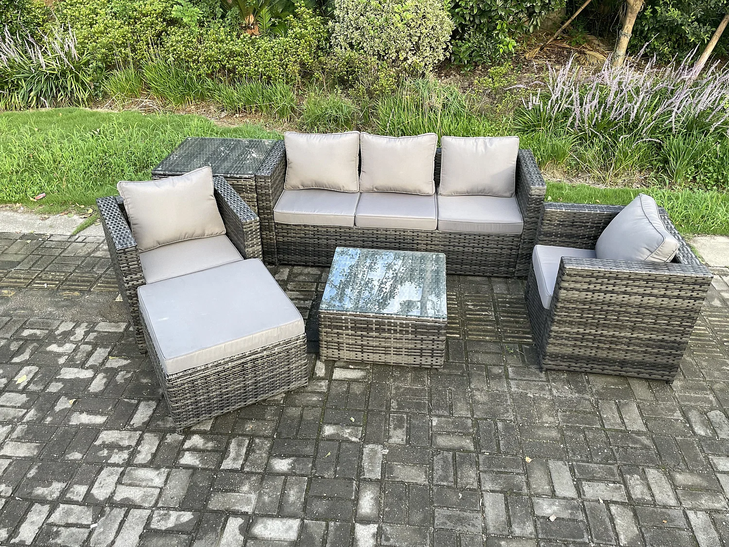 Gartenset im Freien mit Couchtisch Polyrattan Dunkelgrau 6-Sitzer
