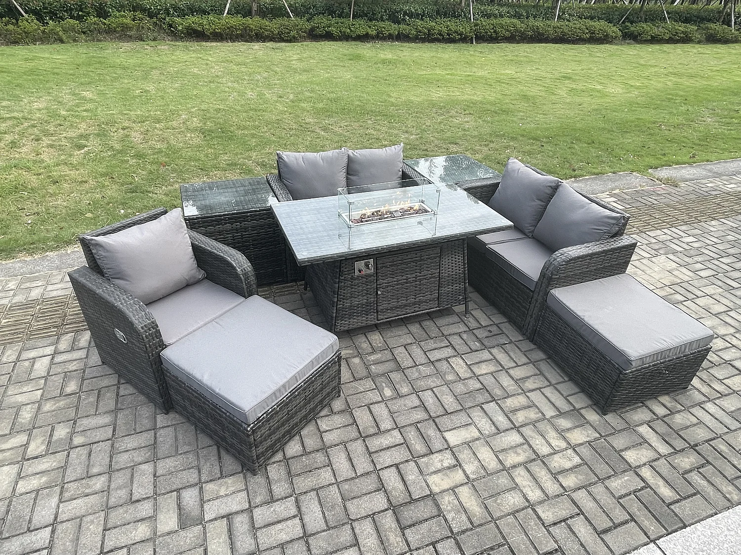 Gartensofa Set mit Gas Feuertisch 7-Sitzer