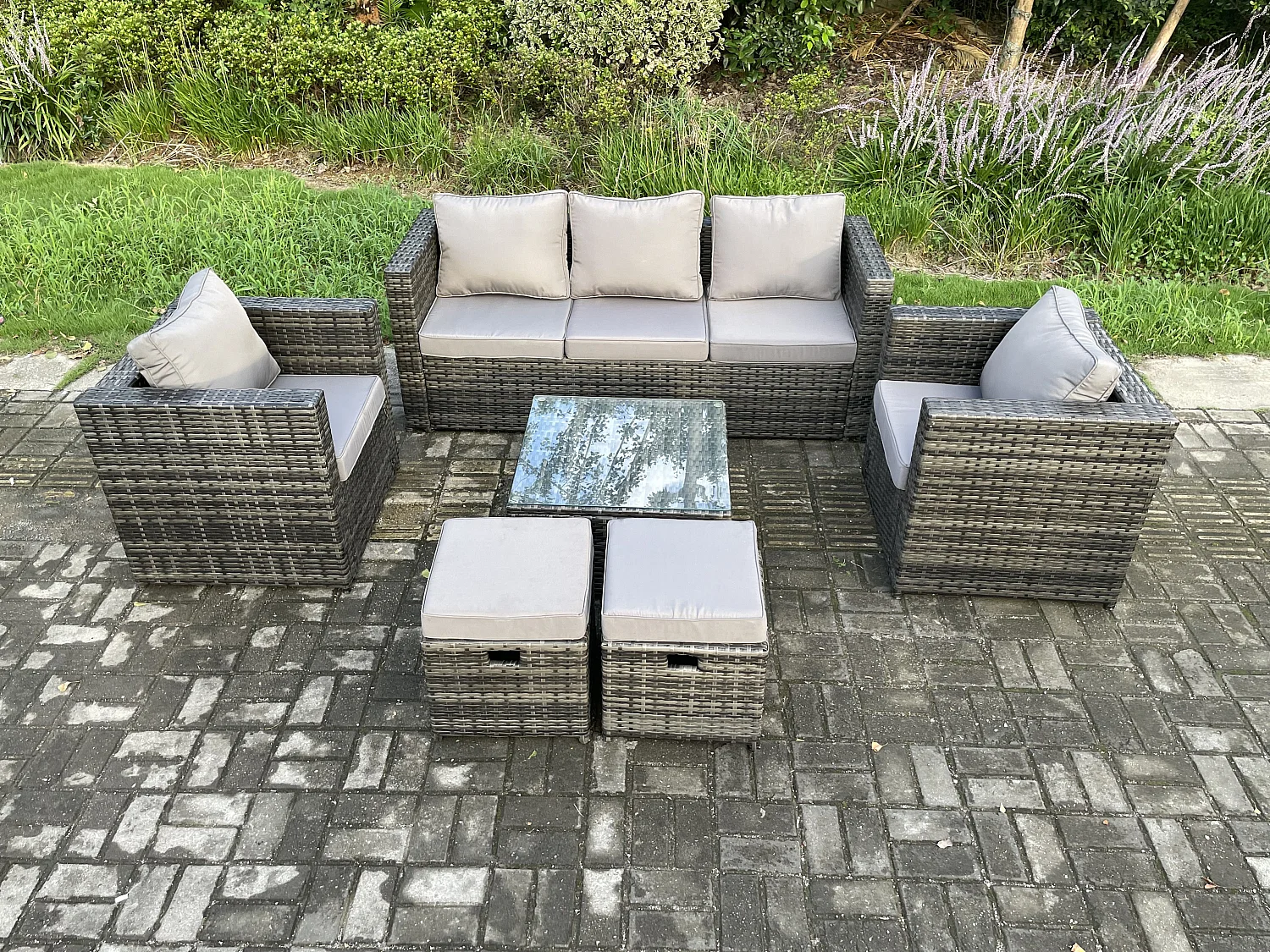 Polyrattan Gartenmöbelset im Freien mit Couchtisch Dunkelgrau 7-Sitzer