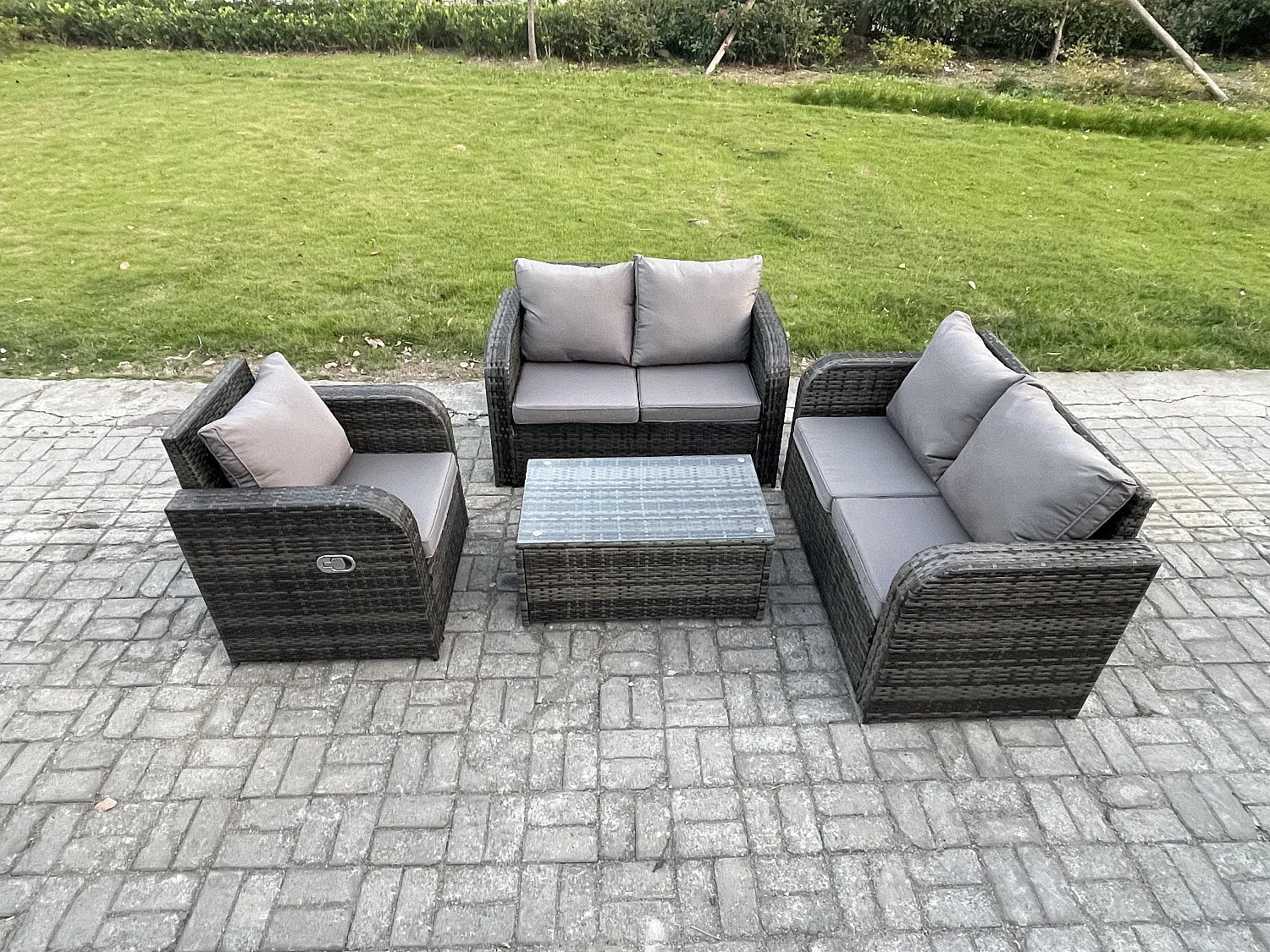 Gartenmöbel 4er-Set Sitzgruppe Terrasse Polyrattan Dunkelgrau