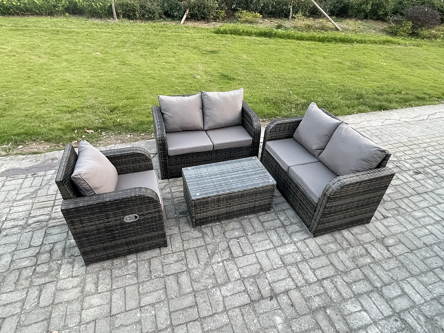 Gartenmöbel 4er-Set Sitzgruppe Terrasse Polyrattan Dunkelgrau