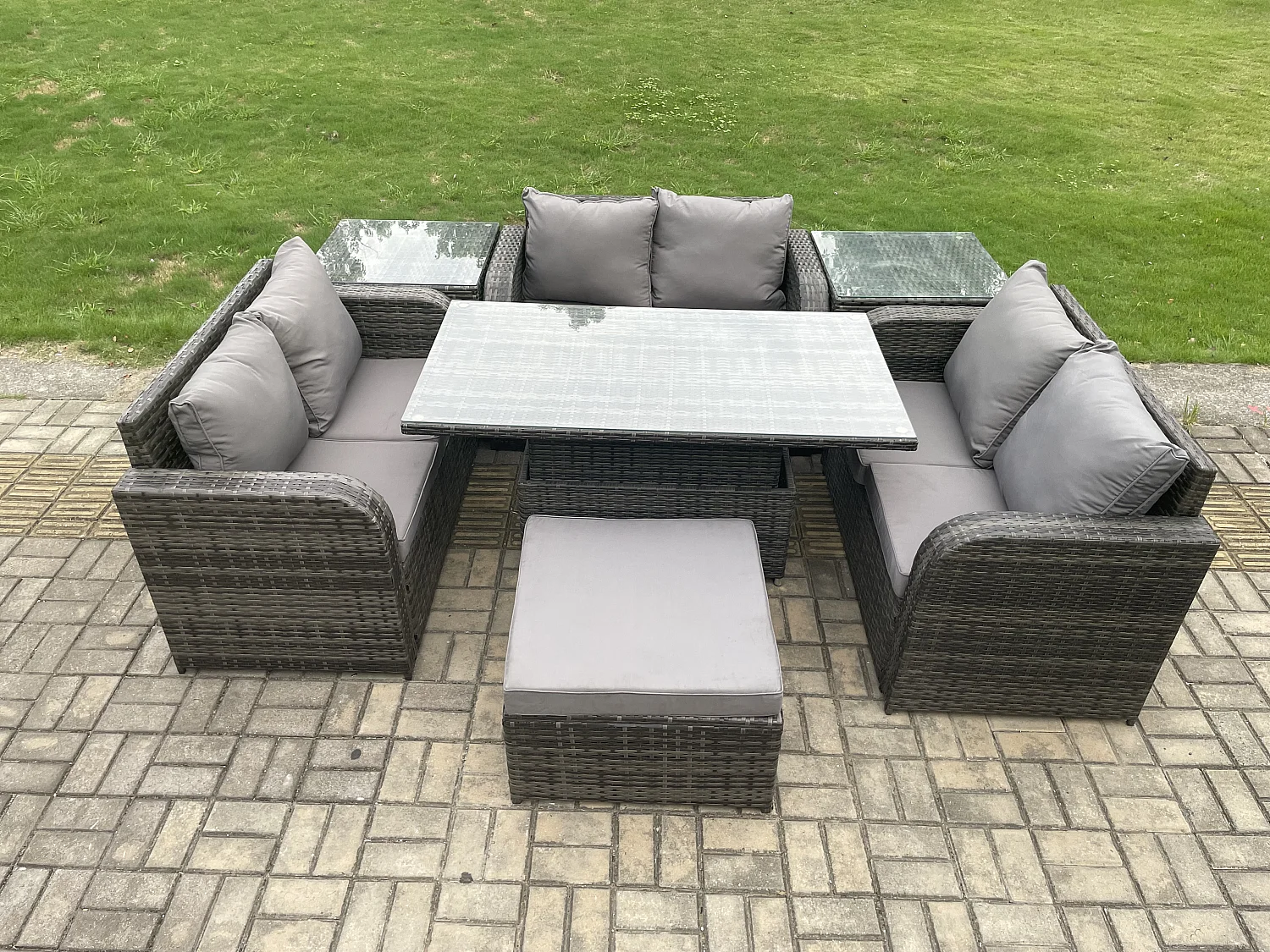 Polyrattan Gartenmöbel Set mit Beistelltisch 7-Sitzer