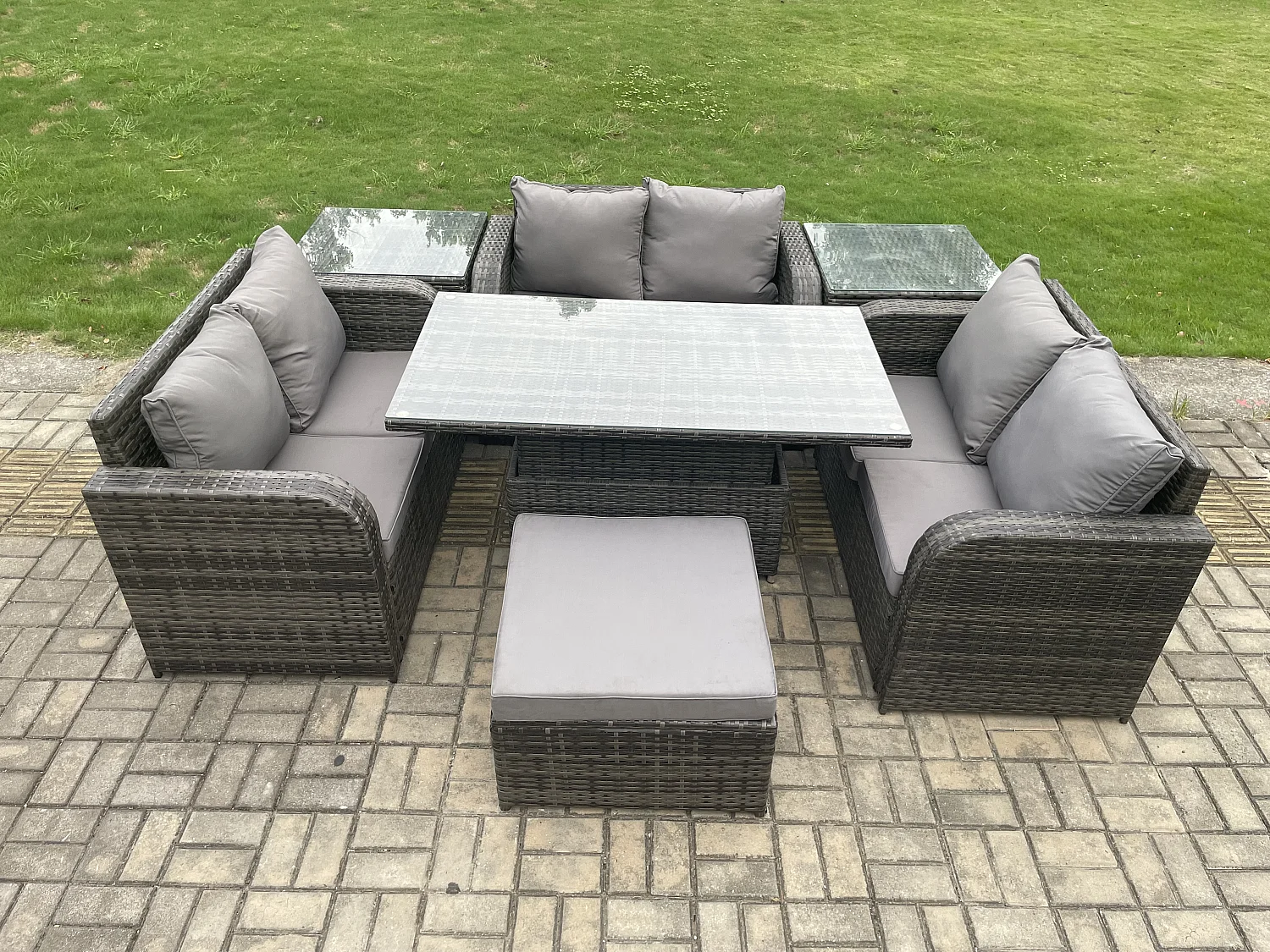 Polyrattan Gartenmöbel Set mit Beistelltisch 7-Sitzer