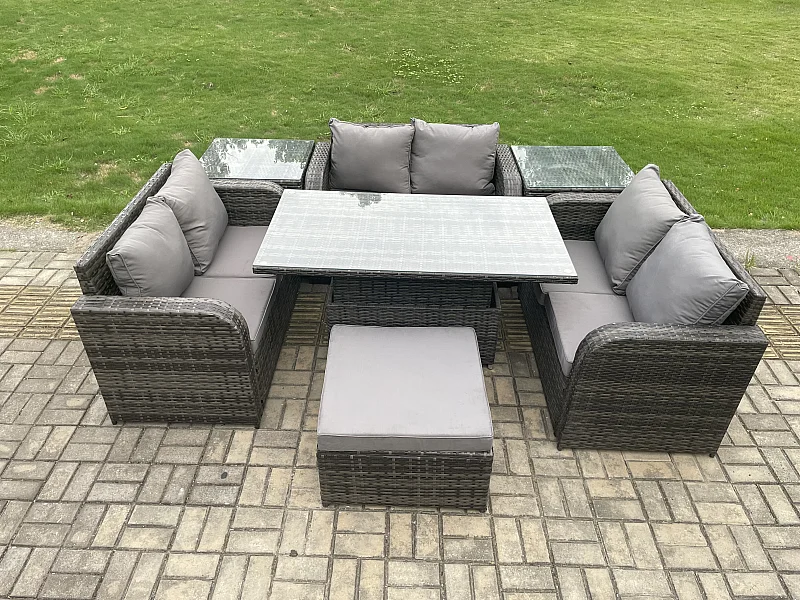 Polyrattan Gartenmöbel Set mit Beistelltisch 7-Sitzer