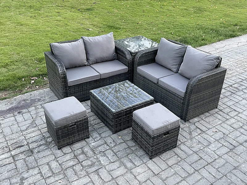 Möbe Gartenmöbel set für den Balkon Terrasse 6-Sitzer Dunkelgrau