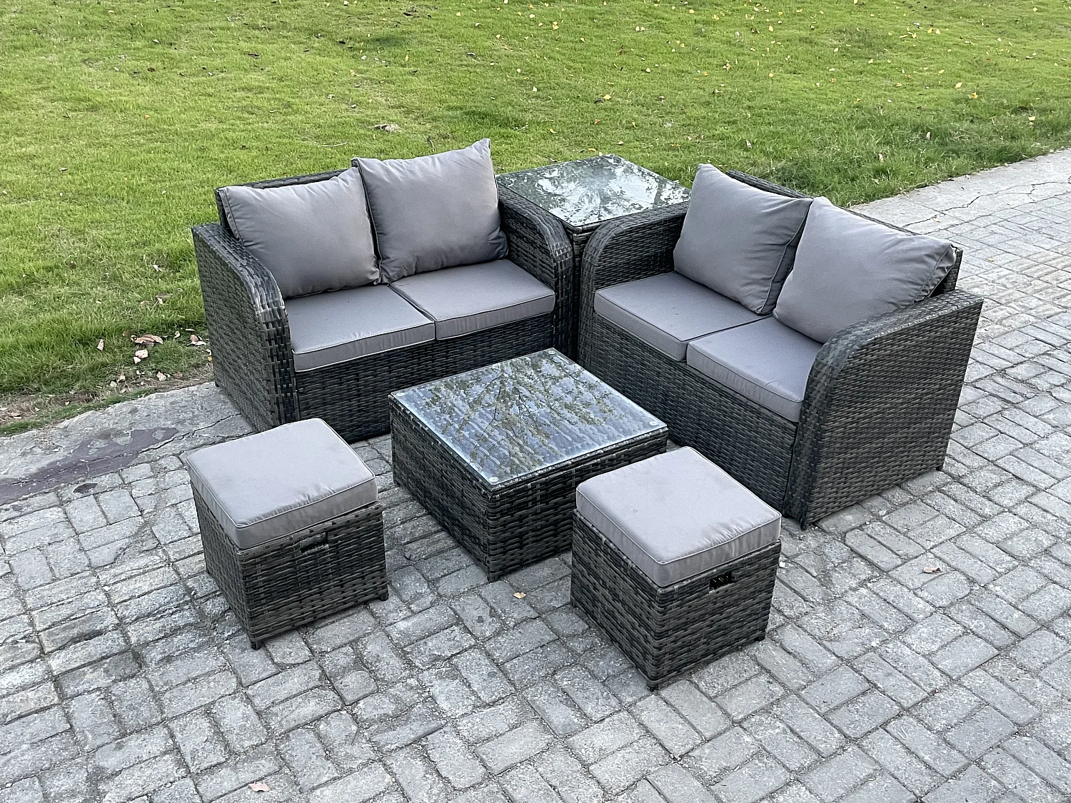 Möbe Gartenmöbel set für den Balkon Terrasse 6-Sitzer Dunkelgrau