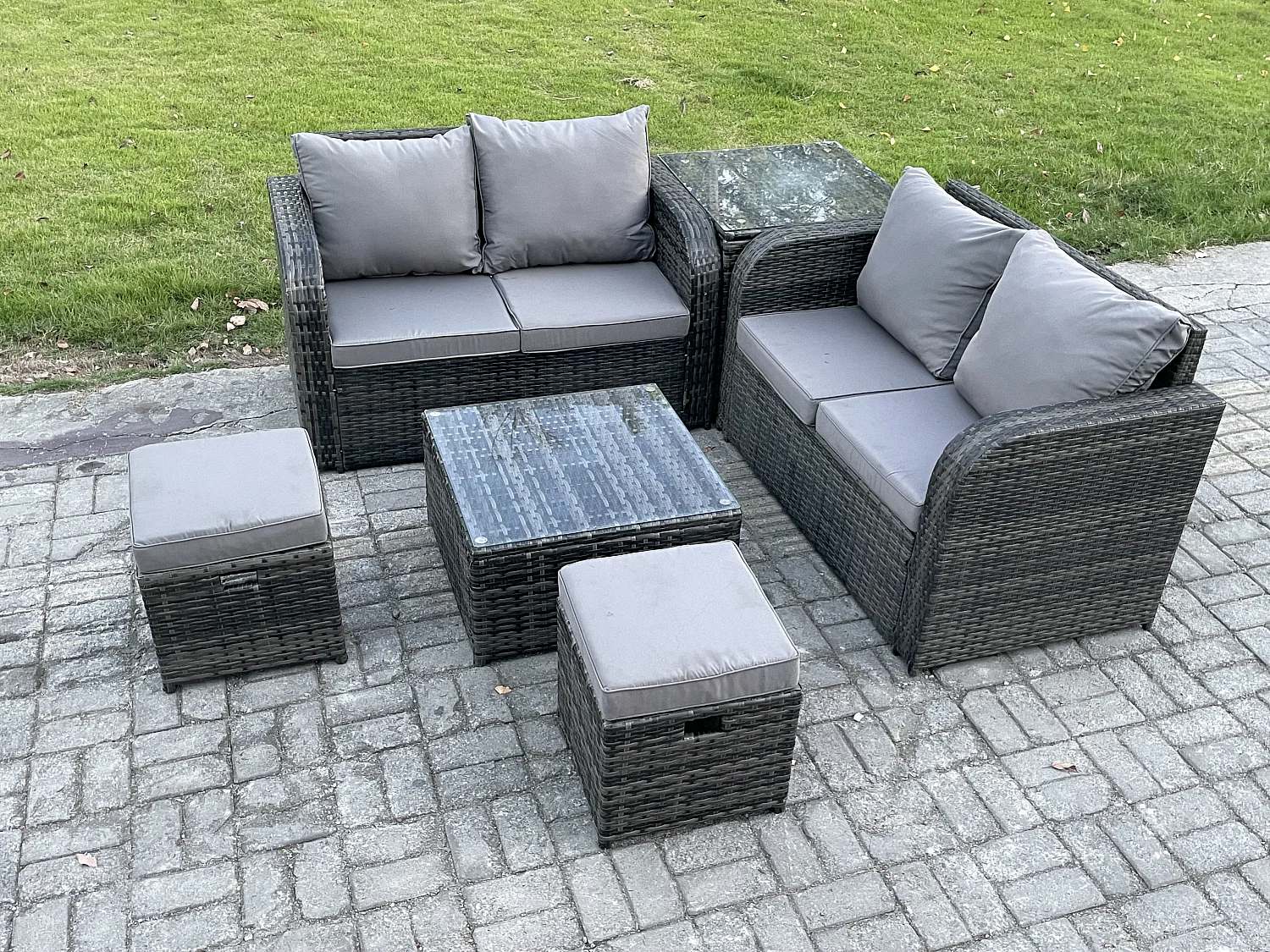 Möbe Gartenmöbel set für den Balkon Terrasse 6-Sitzer Dunkelgrau