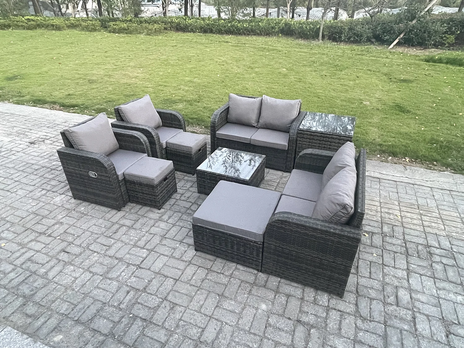 Möbe Gartenmöbel set 9-Sitzer für den Balkon Terrasse lounge set Dunkelgrau