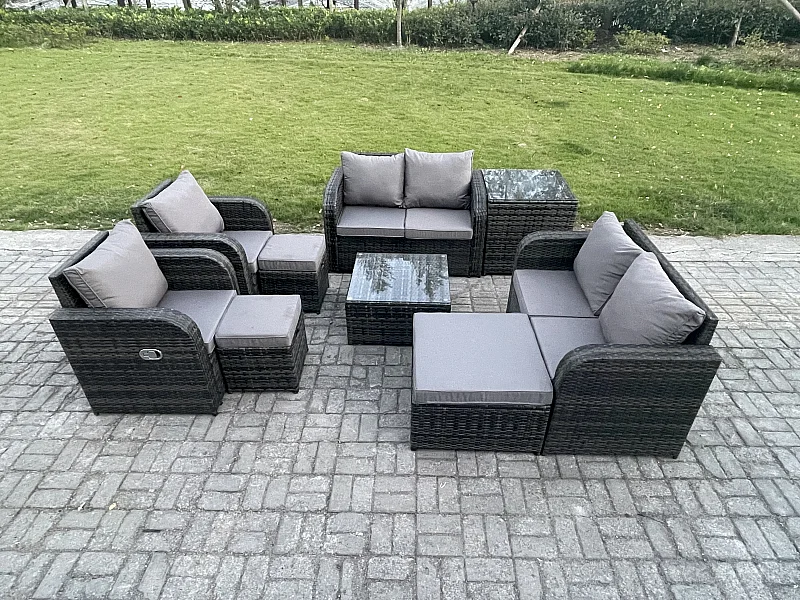 Möbe Gartenmöbel set 9-Sitzer für den Balkon Terrasse lounge set Dunkelgrau