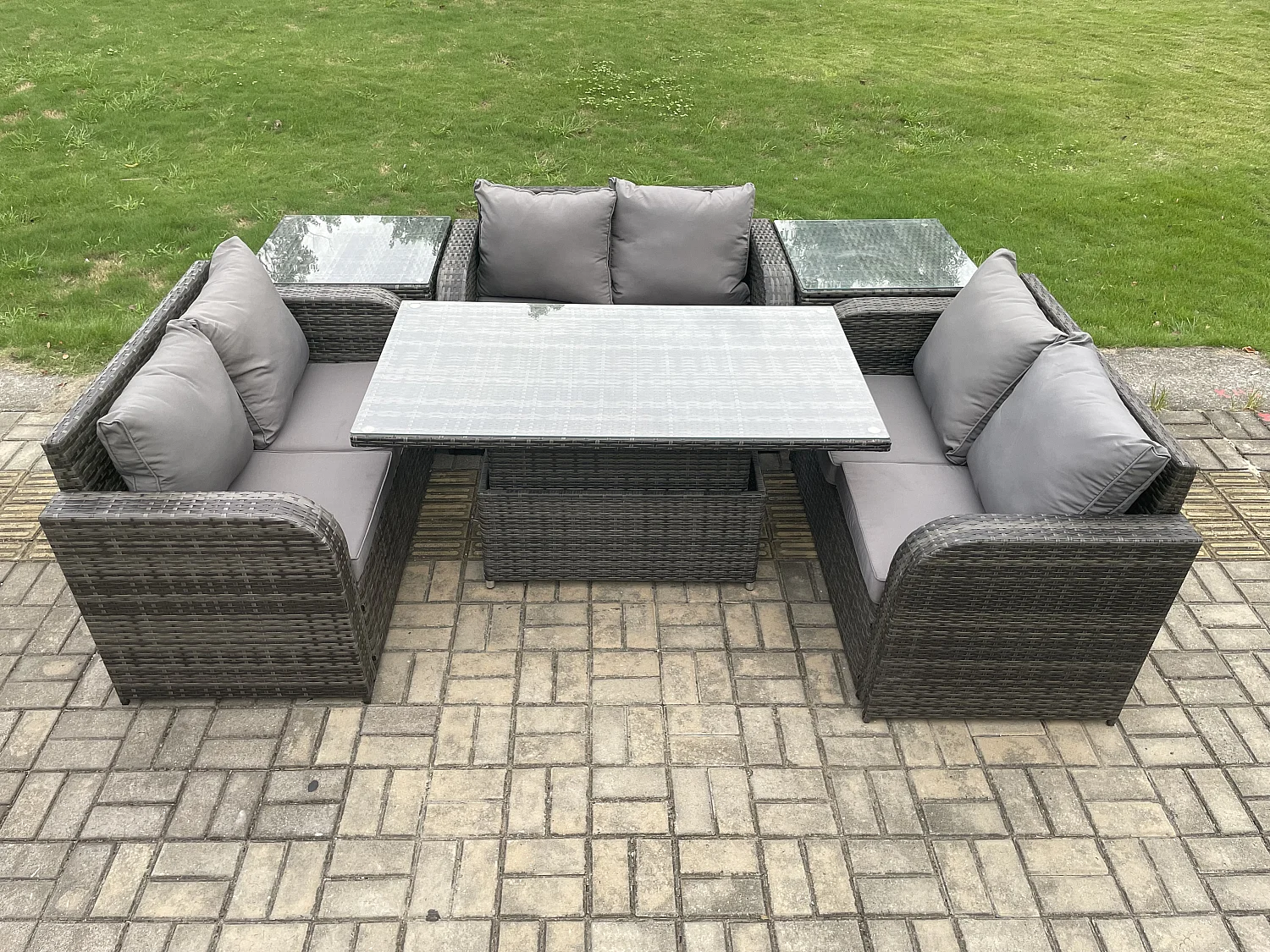 Polyrattan Gartenmöbel Set mit Beistelltisch 6-Sitzer