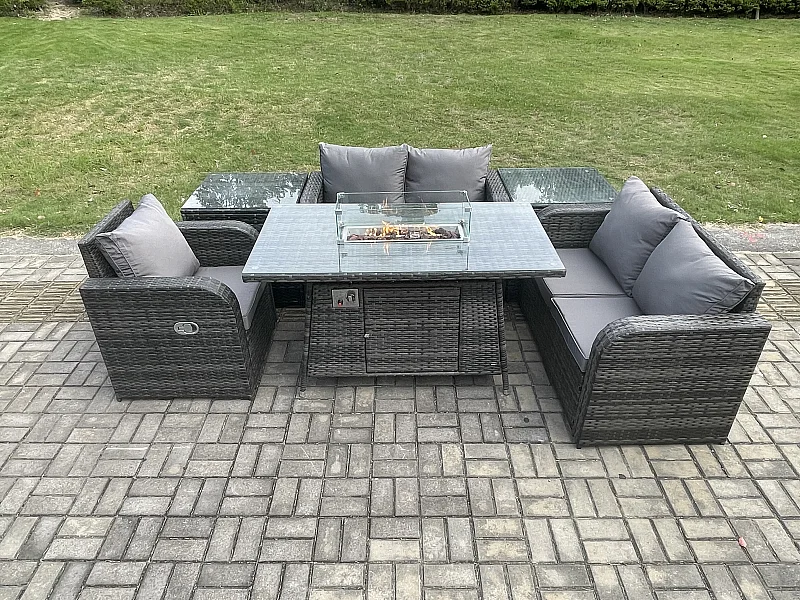 Gartensofa Set mit Gas Feuerstelle Dunkelgrau 5-Sitzer