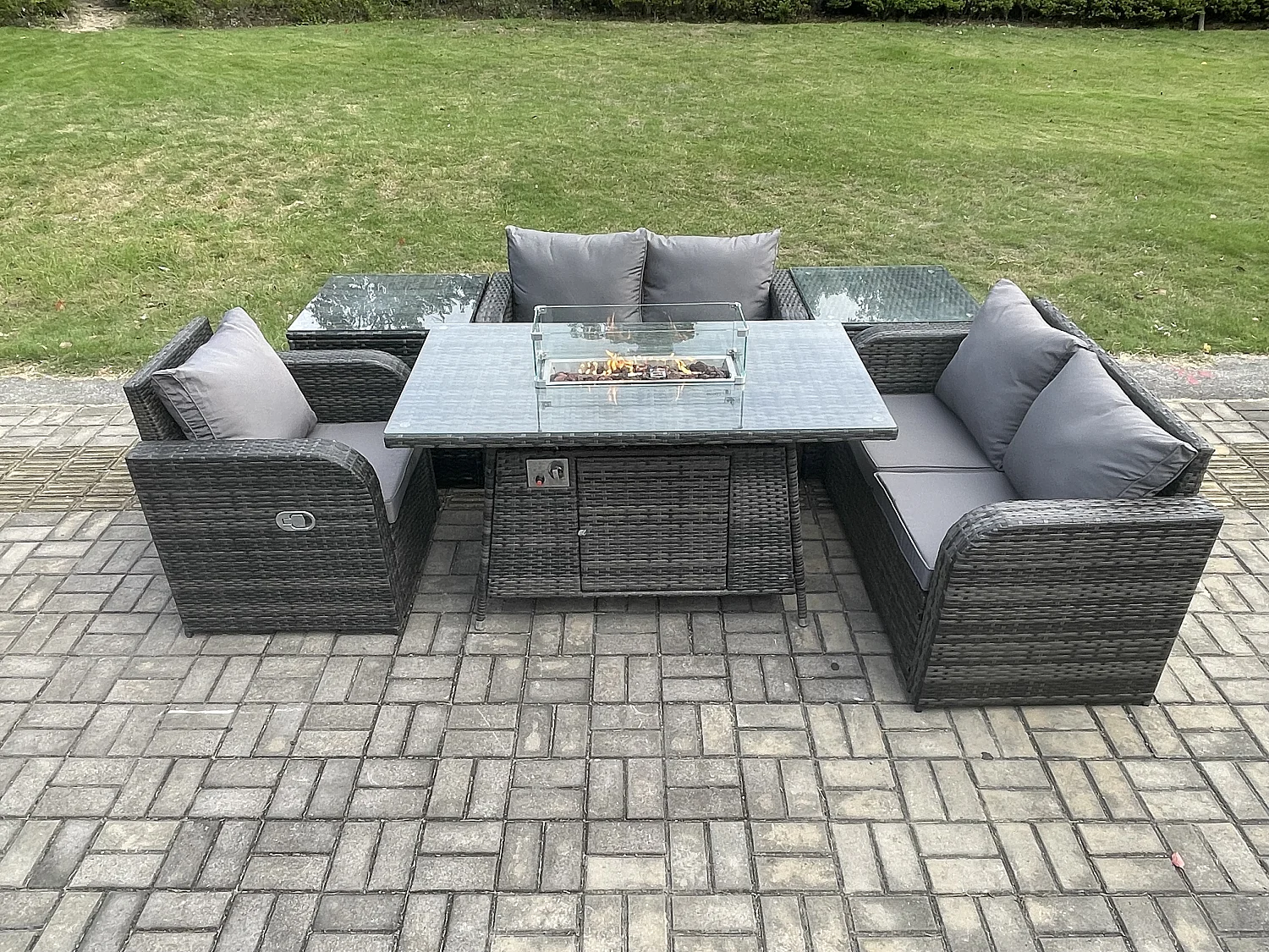 Gartensofa Set mit Gas Feuerstelle Dunkelgrau 5-Sitzer