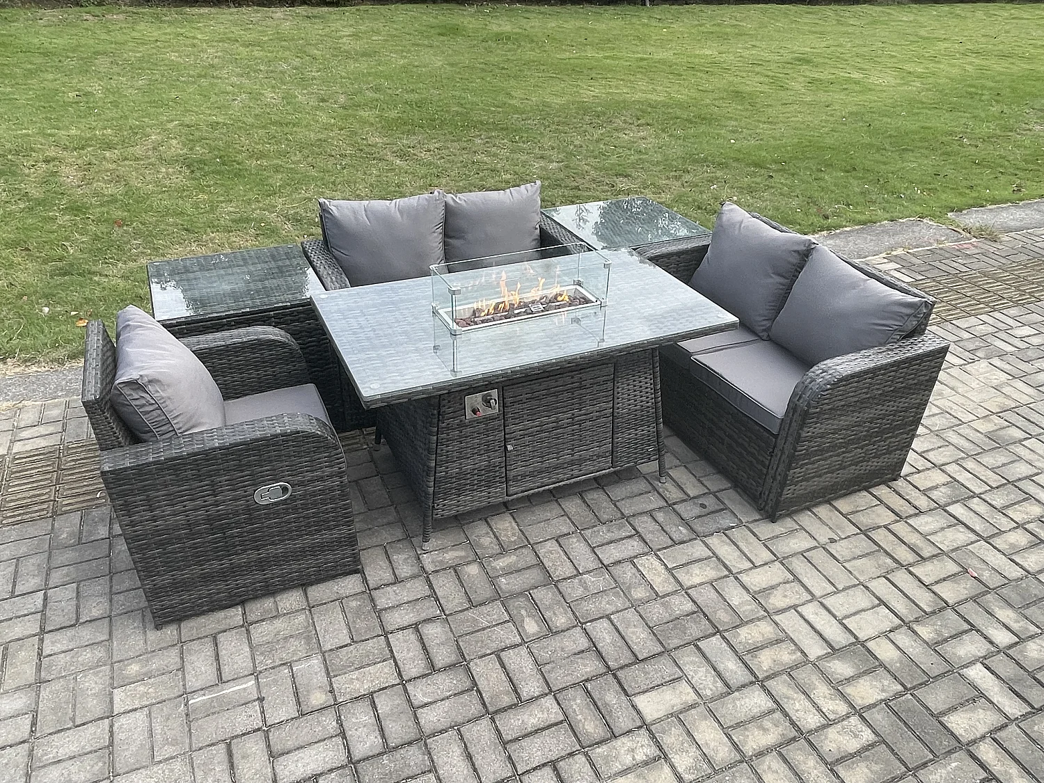 Gartensofa Set mit Gas Feuerstelle Dunkelgrau 5-Sitzer