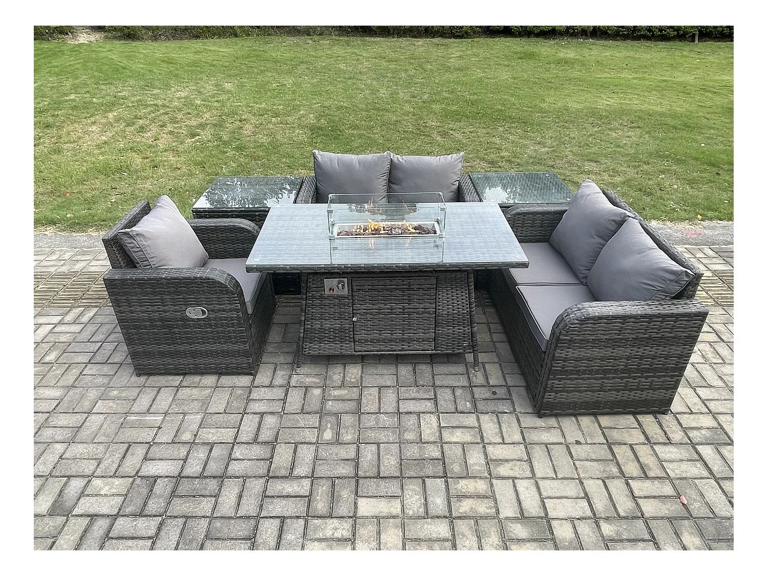 Gartensofa Set mit Gas Feuerstelle Dunkelgrau 5-Sitzer