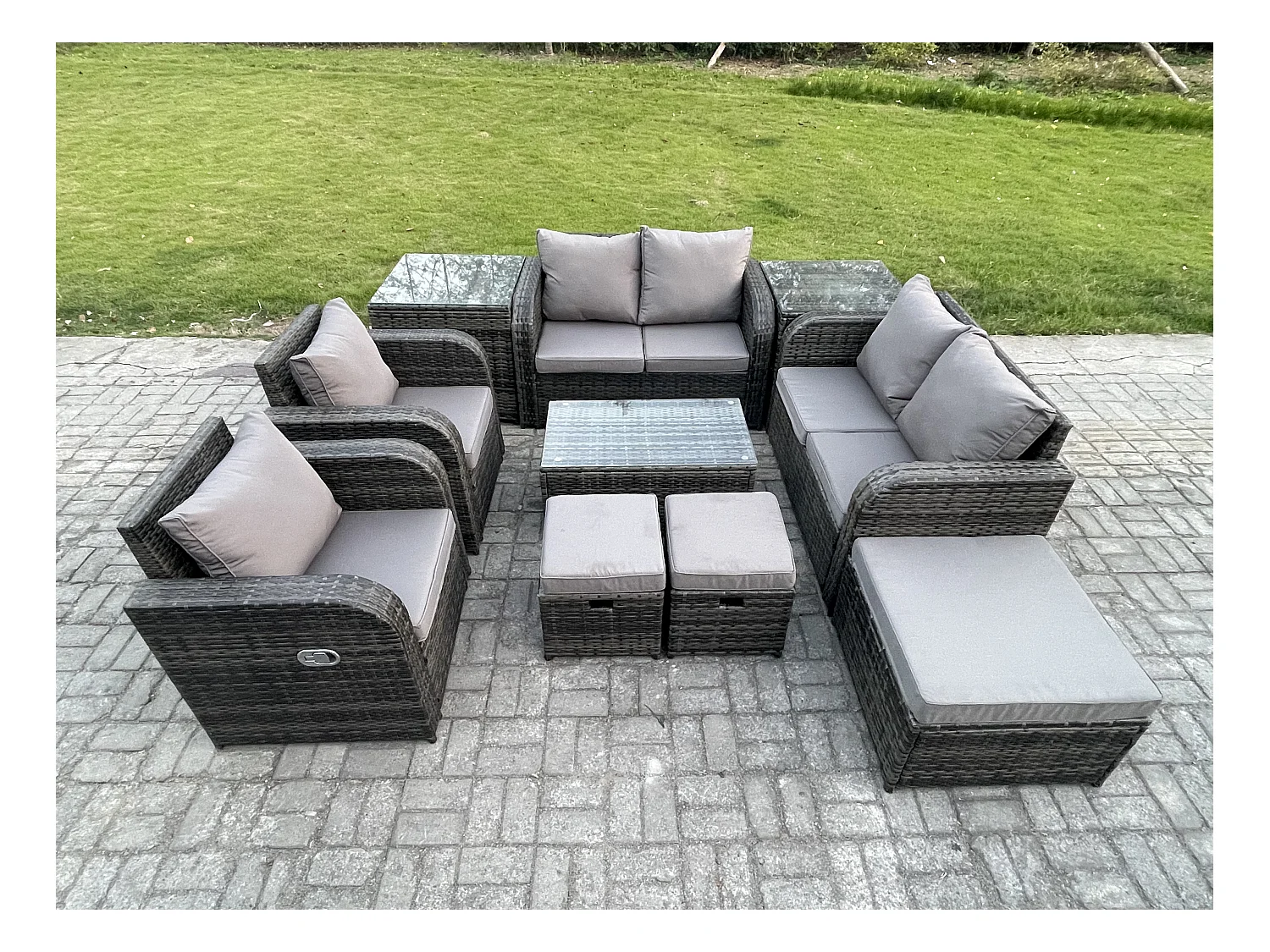 Rattan Gartenmöbel Set mit Tish Sofa 9-Sitzer Dunkelgrau