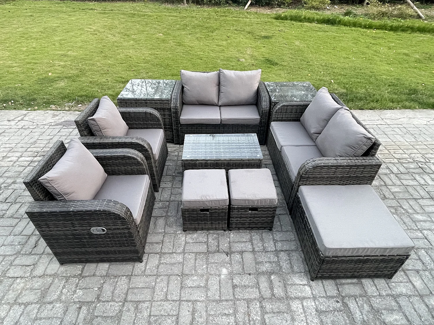 Rattan Gartenmöbel Set mit Tish Sofa 9-Sitzer Dunkelgrau