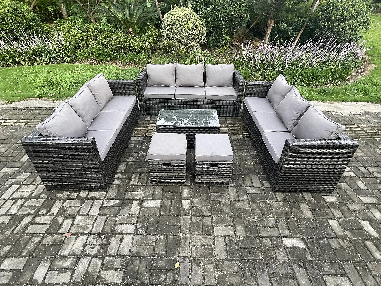 Gartenset im Freien mit Couchtisch Sofa Polyrattan 11-Sitzer Dunkelgrau