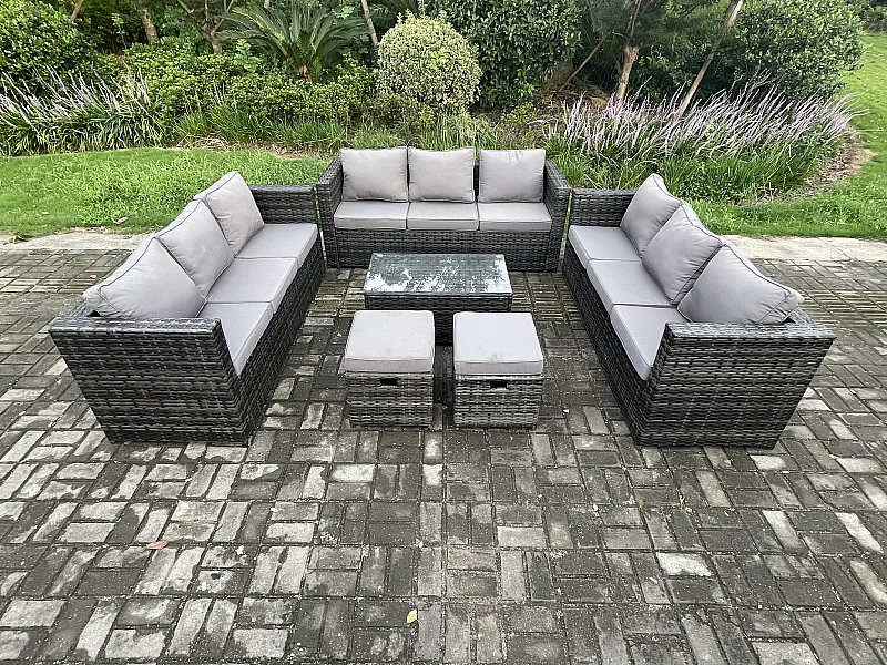 Gartenset im Freien mit Couchtisch Sofa Polyrattan 11-Sitzer Dunkelgrau