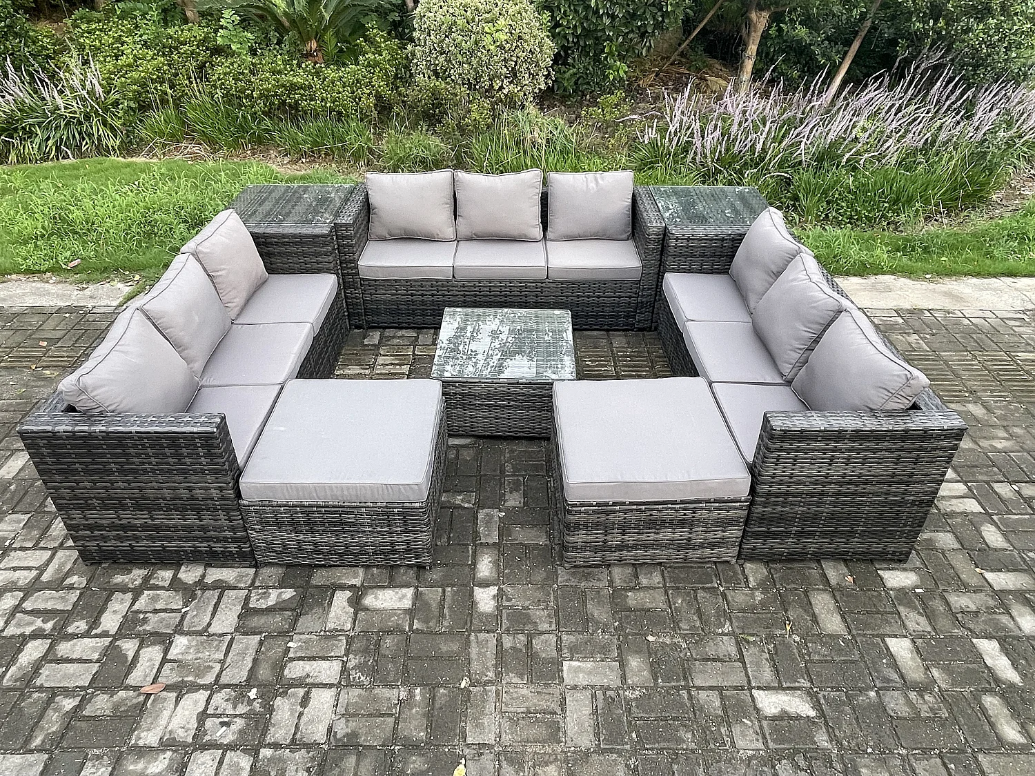 Polyrattan Gartenmöbelset mit Beistelltisch Dunkelgrau