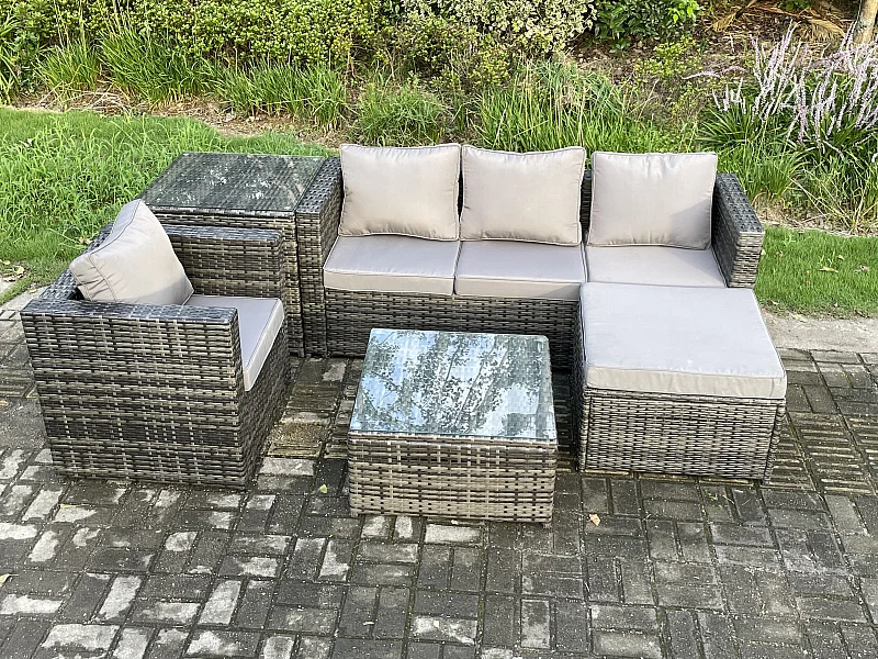 7-Sitzer Polyrattan Gartenmöbelset mit Beistelltisch Dunkelgrau