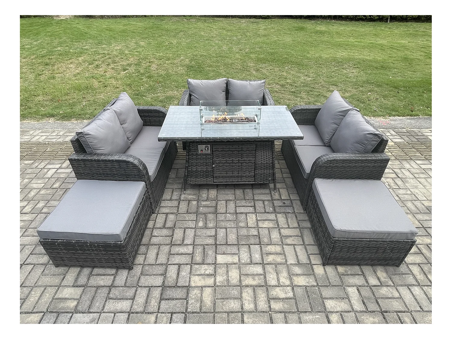 Gartenmöbel im Freien mit Hocker Polyrattan Dunkelgrau 8-Sitzer