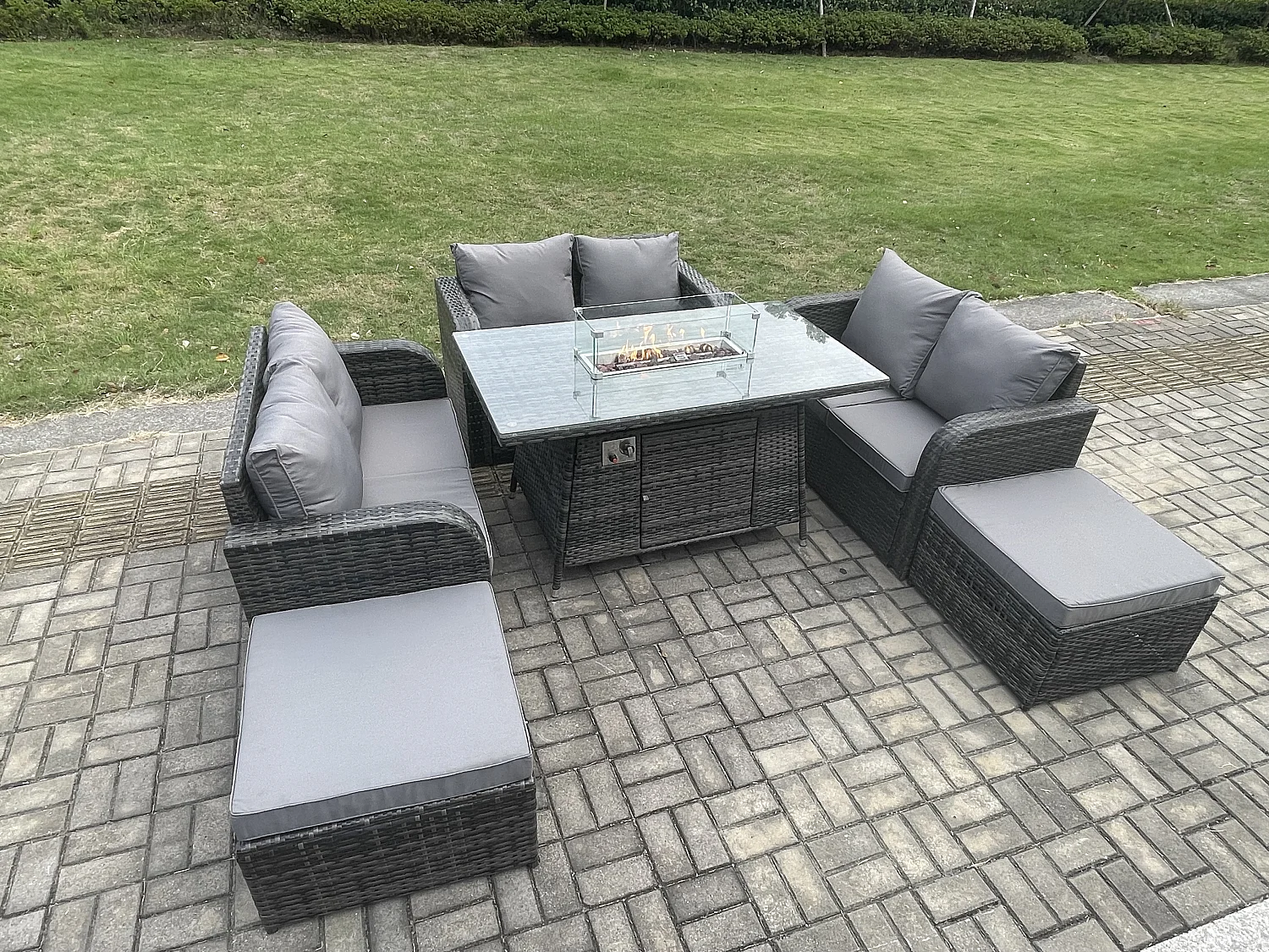 Gartenmöbel im Freien mit Hocker Polyrattan Dunkelgrau 8-Sitzer