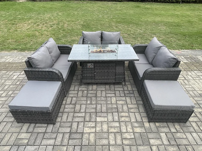 Gartenmöbel im Freien mit Hocker Polyrattan Dunkelgrau 8-Sitzer