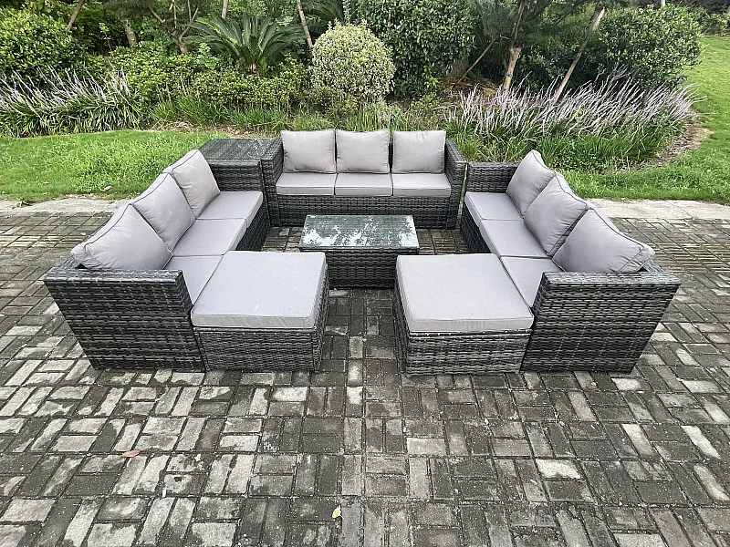 Gartenset im Freien mit Couchtisch Polyrattan Dunkelgrau 11-Sitzer