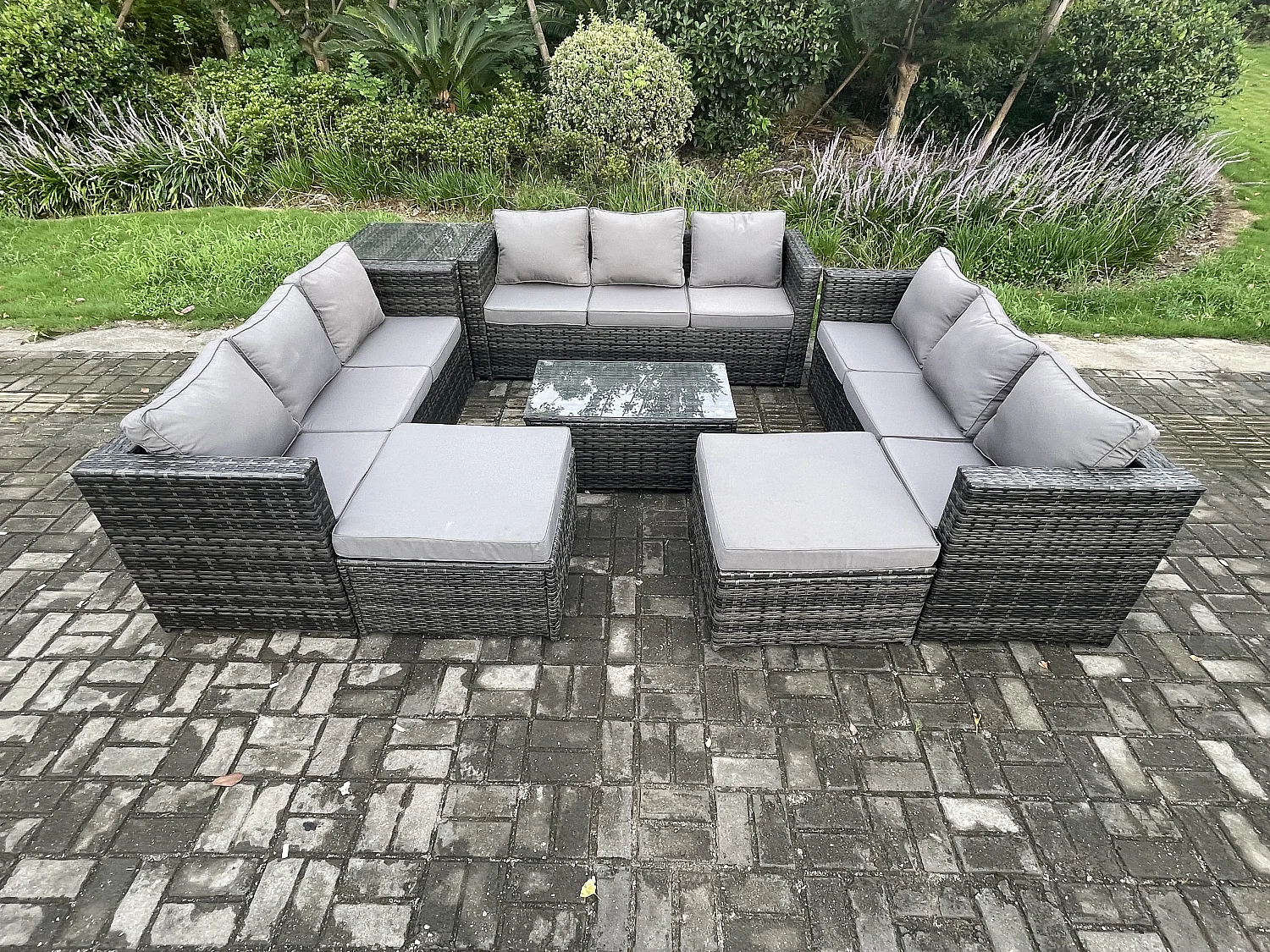 Gartenset im Freien mit Couchtisch Polyrattan Dunkelgrau 11-Sitzer