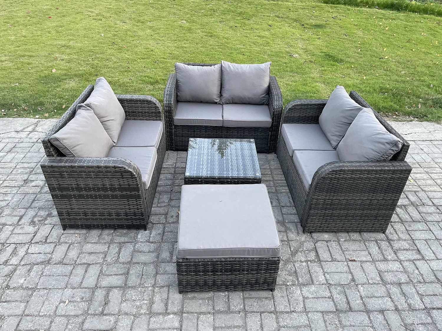 Möbe Gartenmöbel set 7-Sitzer für den Terrasse Balkon Dunkelgrau