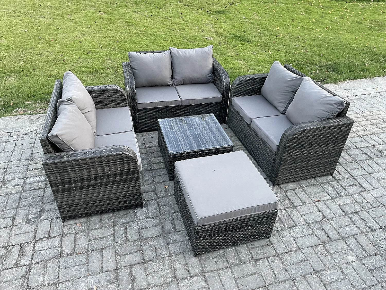Möbe Gartenmöbel set 7-Sitzer für den Terrasse Balkon Dunkelgrau