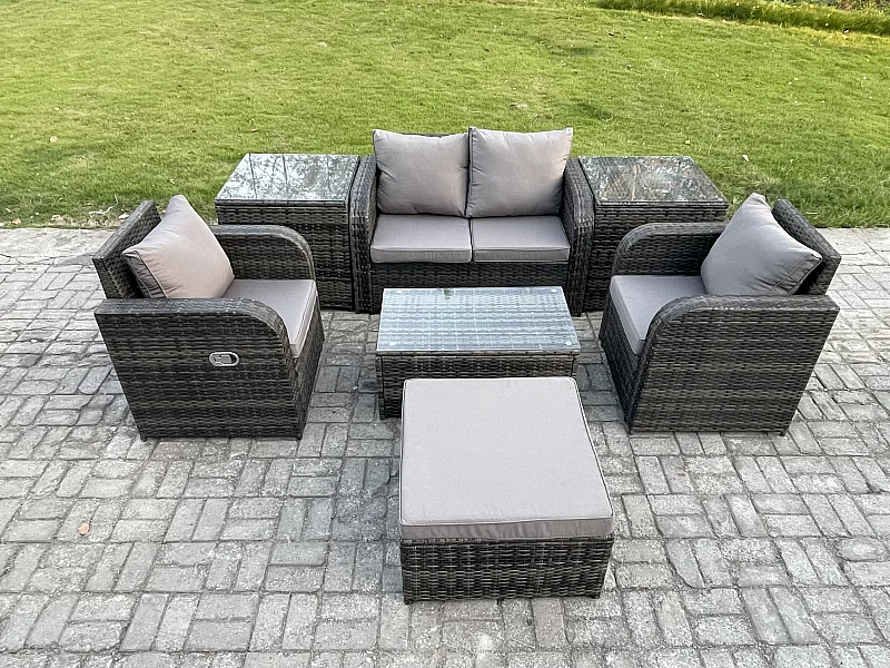 Rattan Gartenmöbel Set mit Gartensofa 5-Sitzer Dunkelgrau