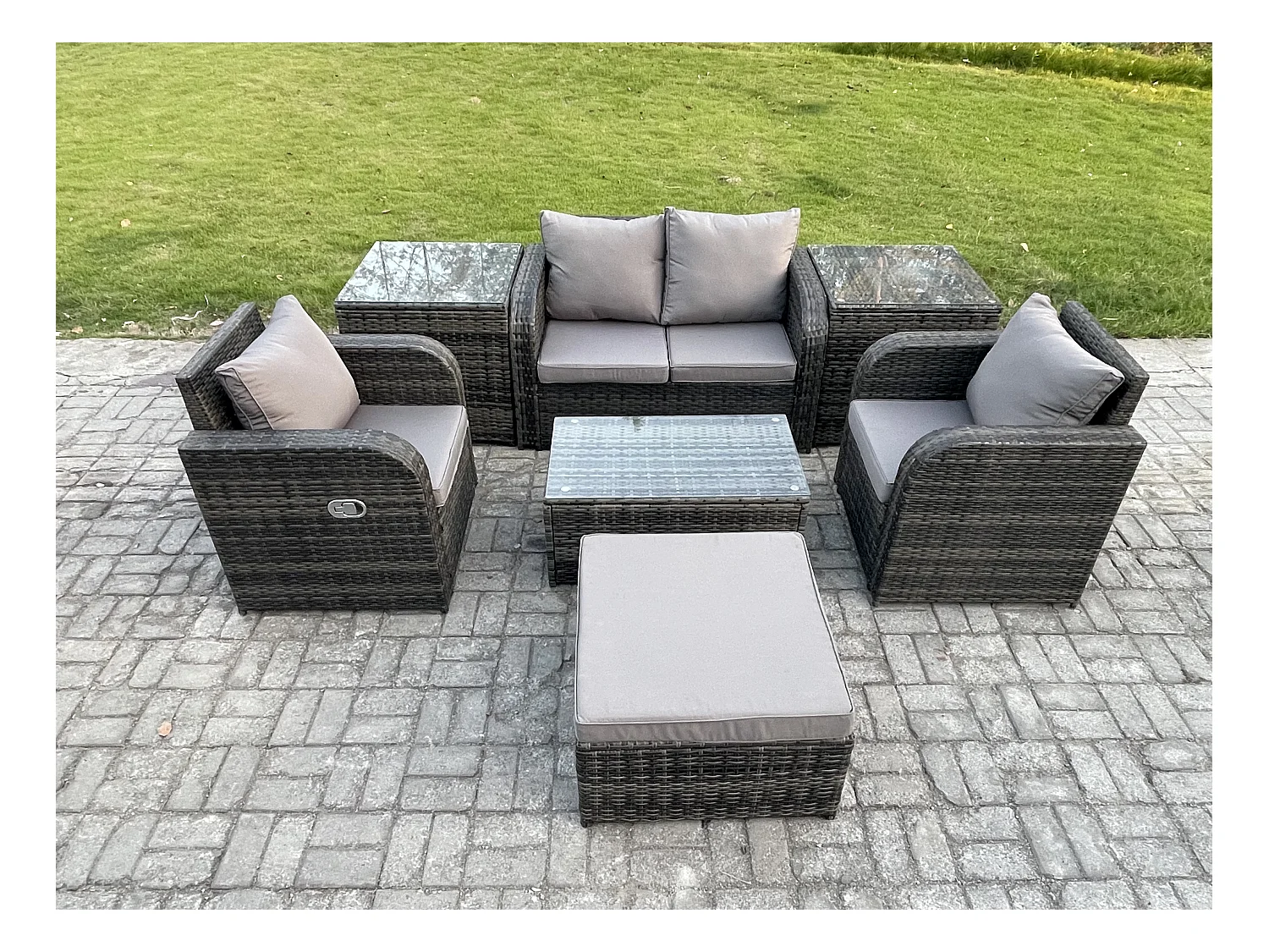 Rattan Gartenmöbel Set mit Gartensofa 5-Sitzer Dunkelgrau