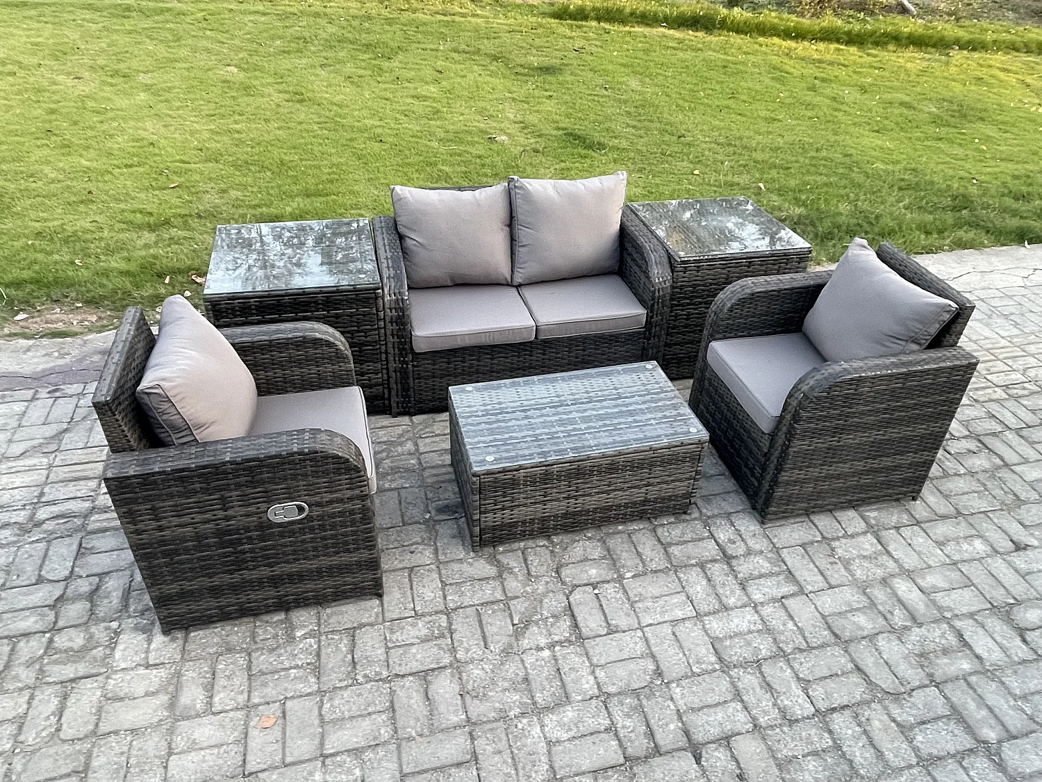 Rattan Gartenmöbel Set mit Gartensofa 4-Sitzer Dunkelgrau
