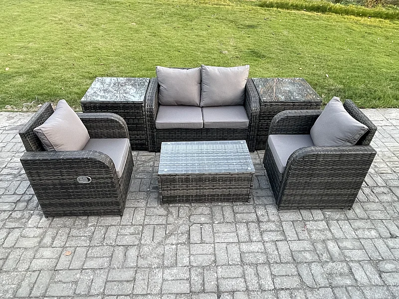 Rattan Gartenmöbel Set mit Gartensofa 4-Sitzer Dunkelgrau
