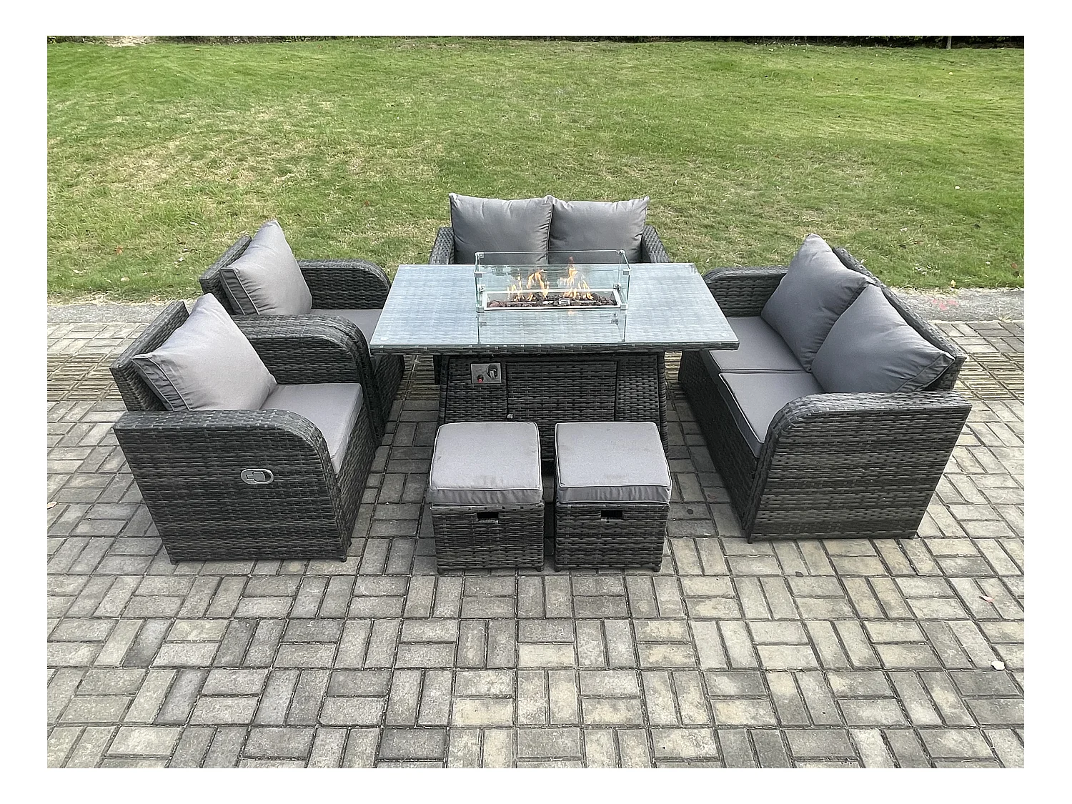 Gartenmöbel im Freien mit Hocker Polyrattan 8-Sitzer Dunkelgrau