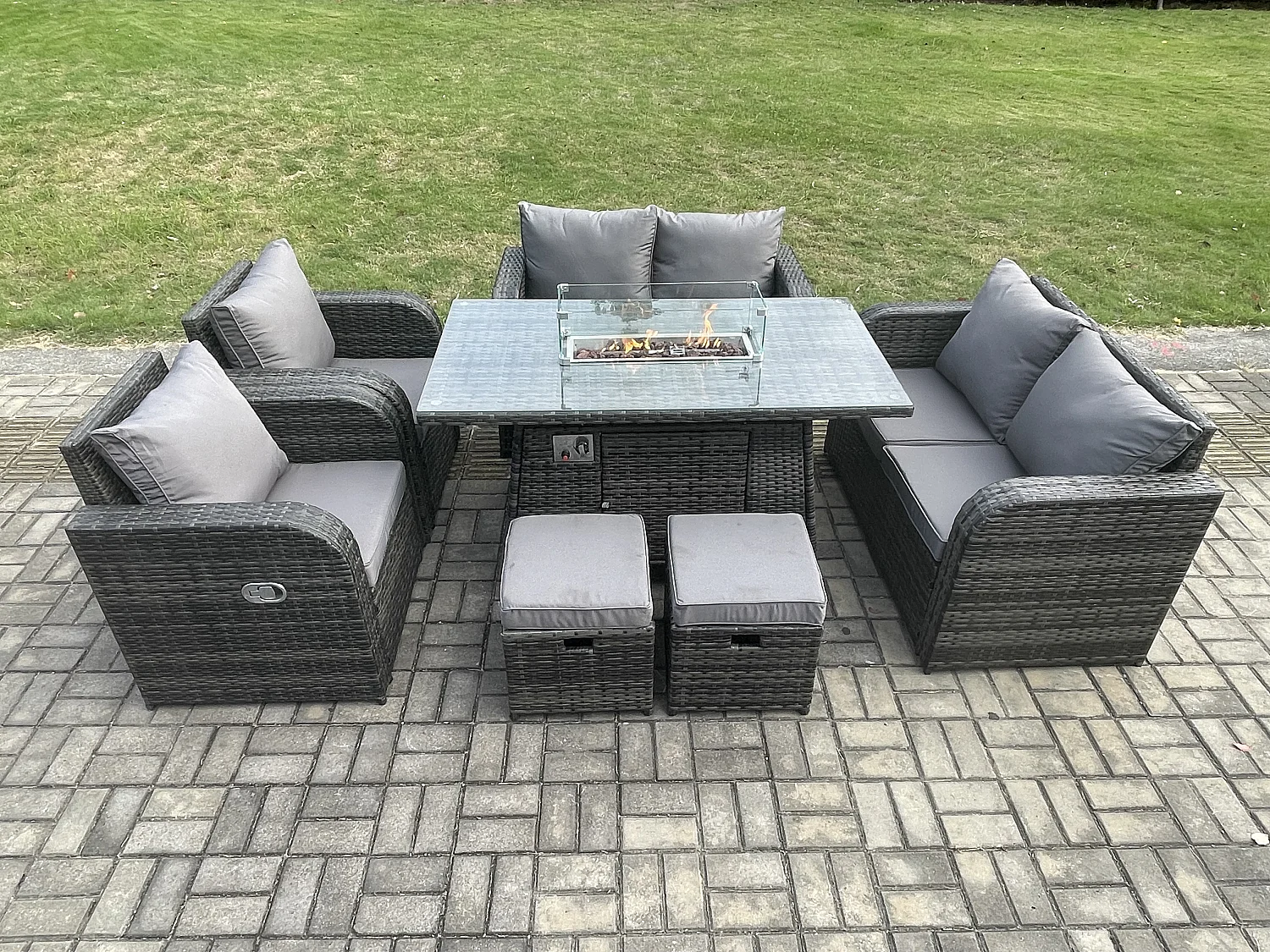 Gartenmöbel im Freien mit Hocker Polyrattan 8-Sitzer Dunkelgrau