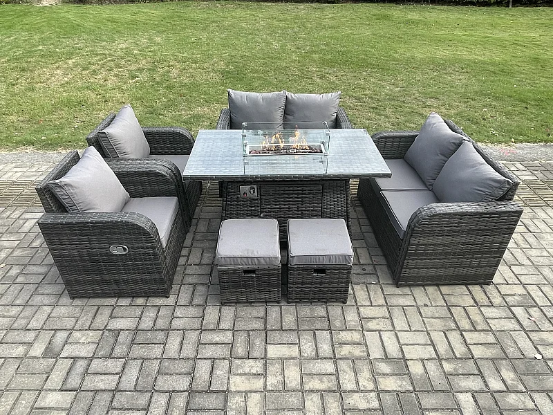 Gartenmöbel im Freien mit Hocker Polyrattan 8-Sitzer Dunkelgrau