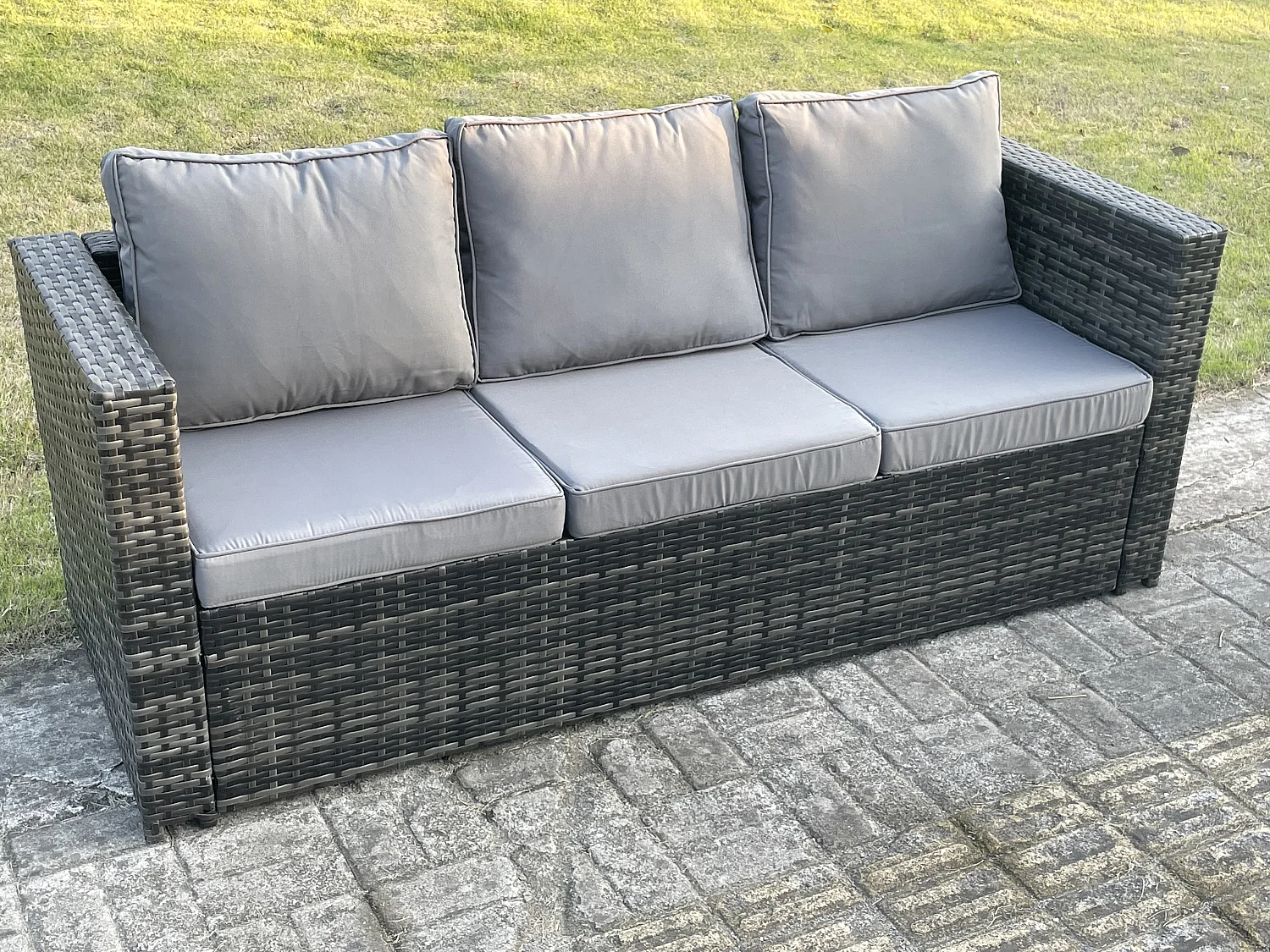 Fimous Rattan Garden Furniture Set 8 Seater Patio Outdoor Lounge Sofa Set with 2 Armchairs Square Coffee Table Dark Grey Mixed