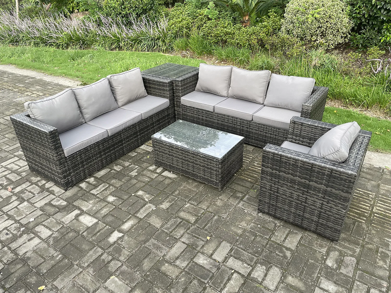 Gartenset im Freien mit Sofa Couchtisch Polyrattan Dunkelgrau