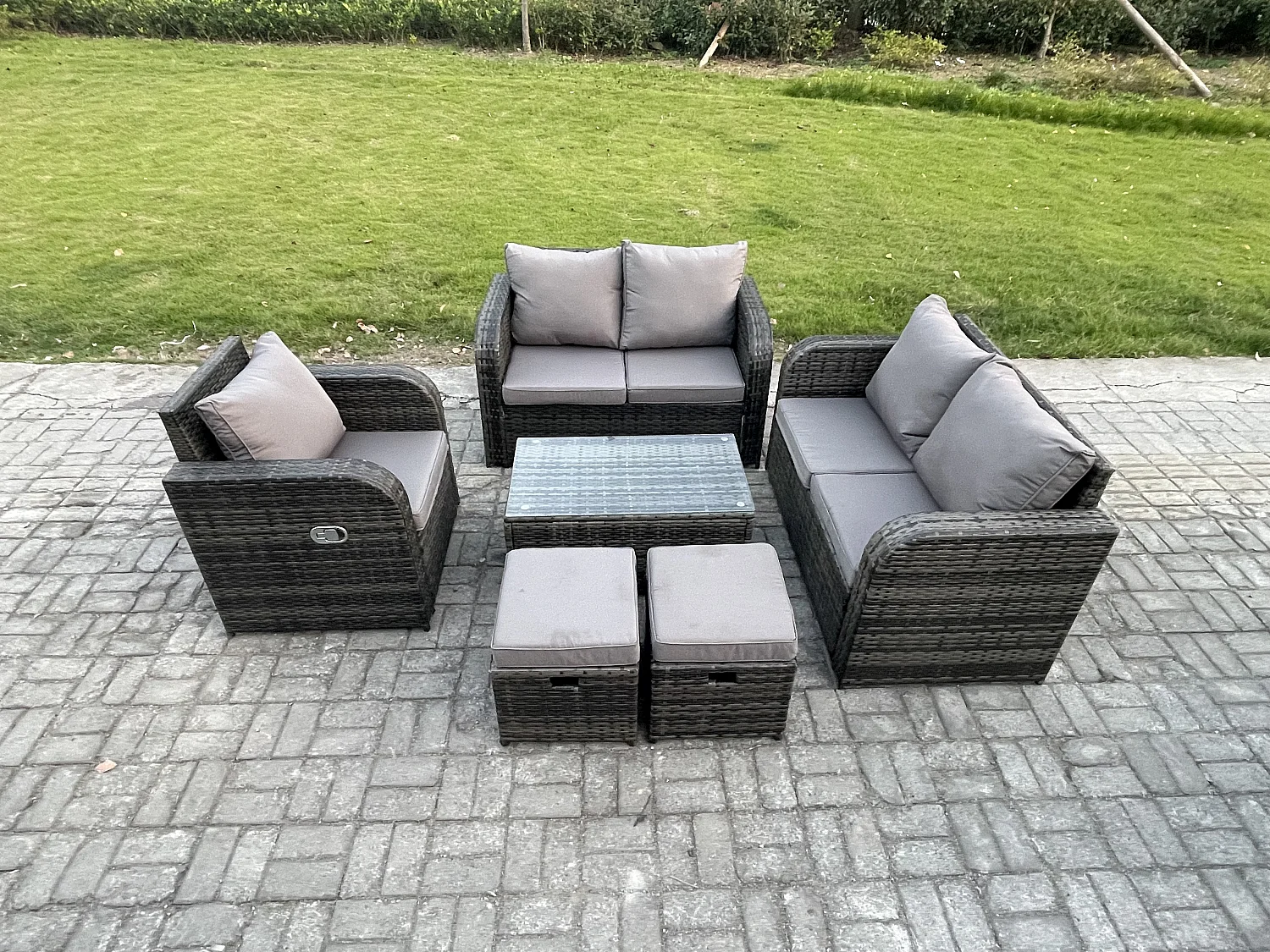 Gartenmöbel Set Sitzgruppe Terrasse Polyrattan Dunkelgrau 7-Sitzer