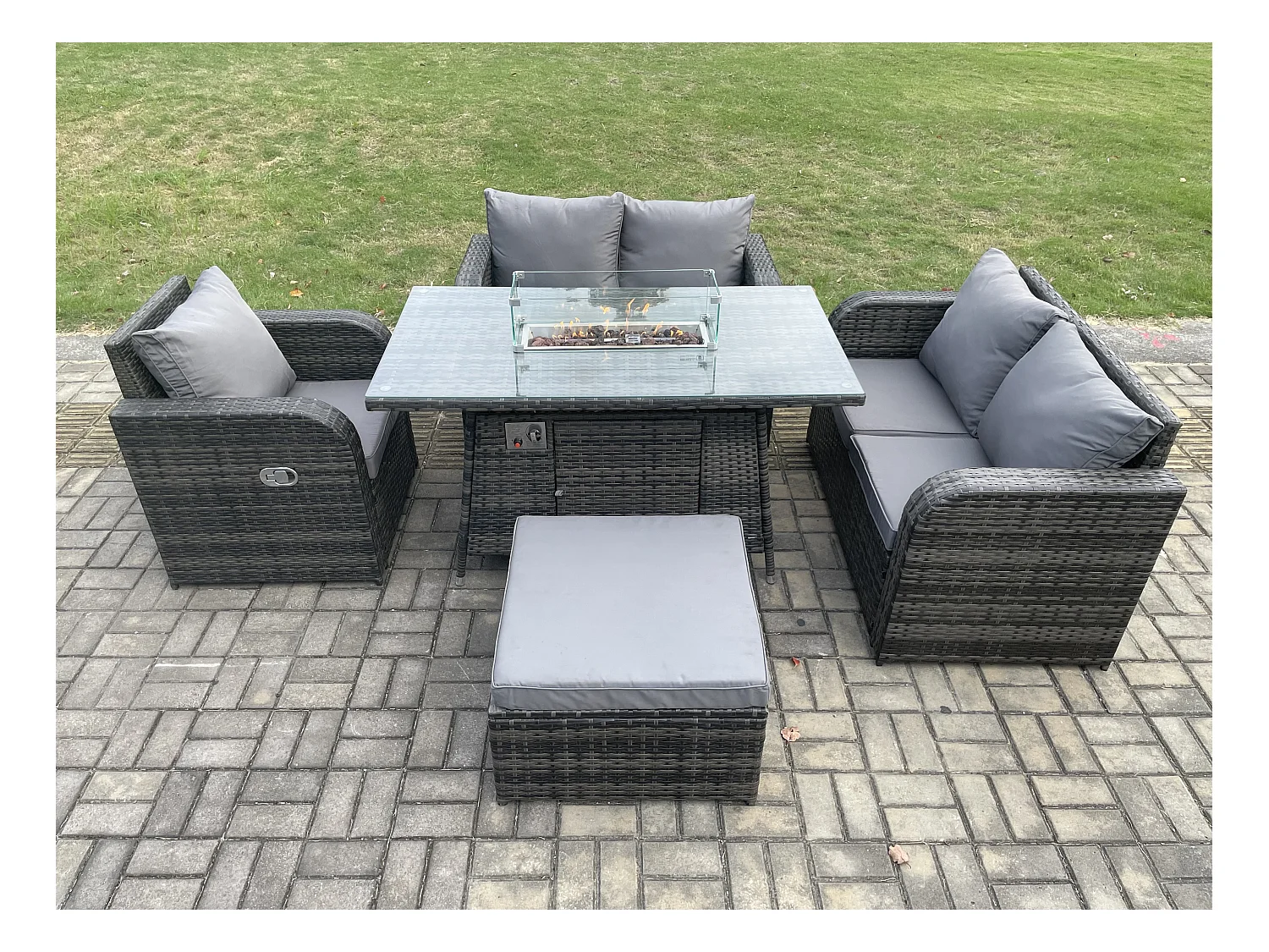 Gartensofa Set mit Gas Feuerstelle Dunkelgrau 6-Sitzer