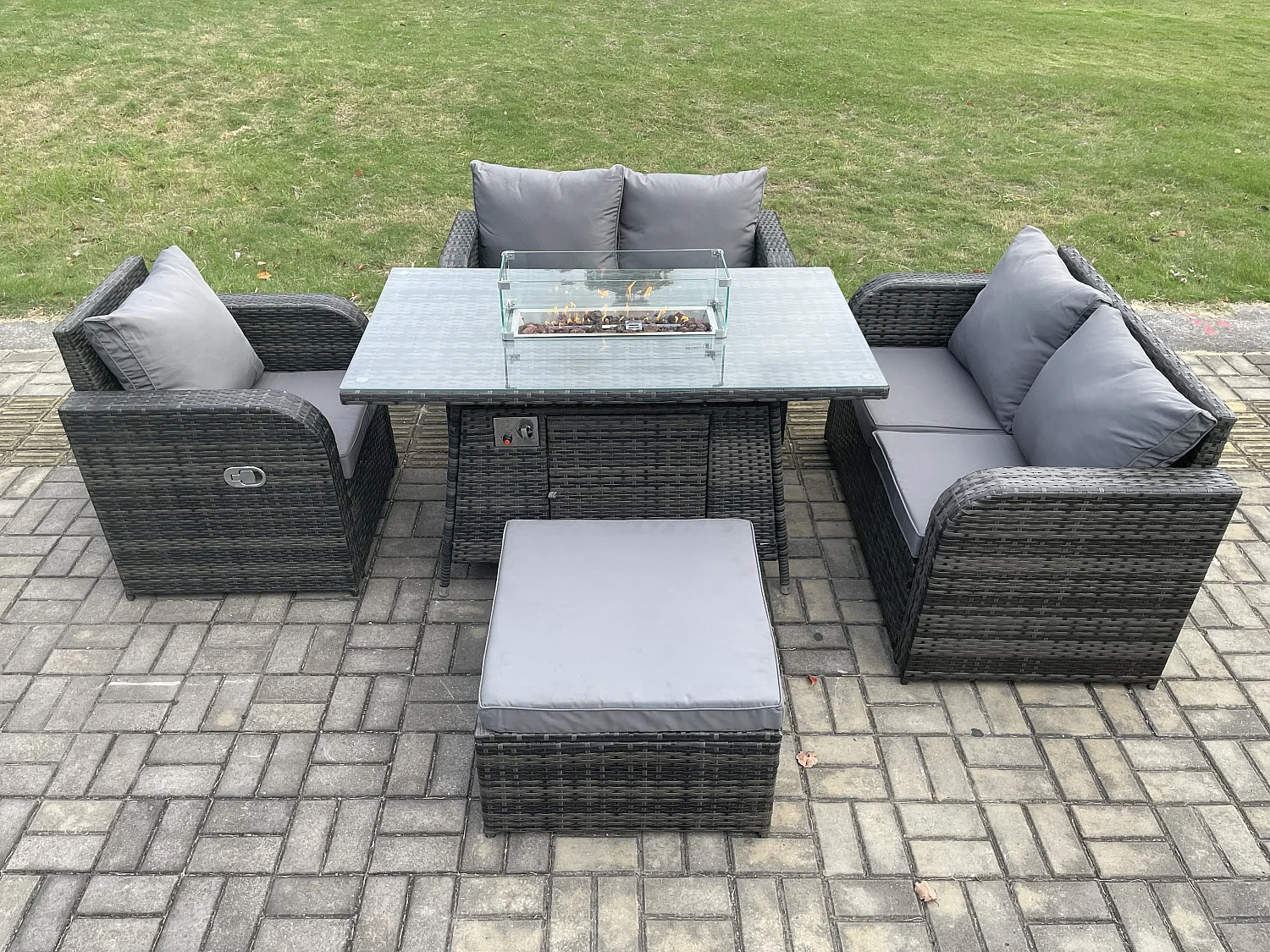Gartensofa Set mit Gas Feuerstelle Dunkelgrau 6-Sitzer