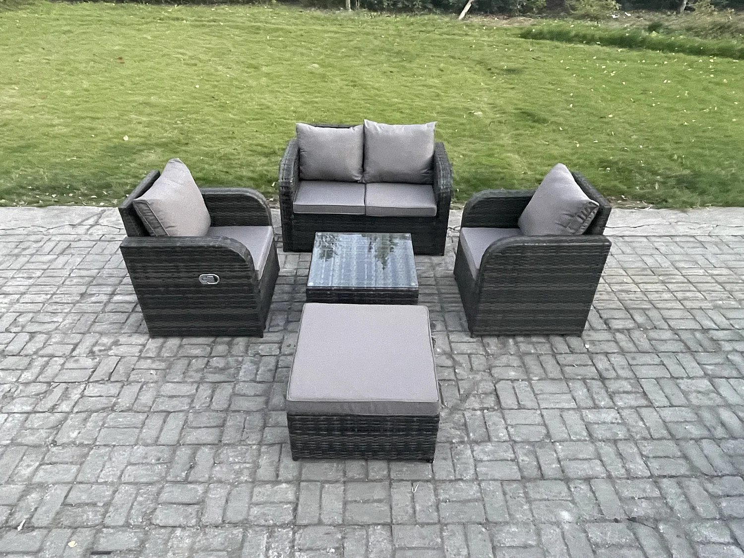 Polyrattan Gartenmöbel 5er-Set Terrasse Sitzgruppe Dunkelgrau
